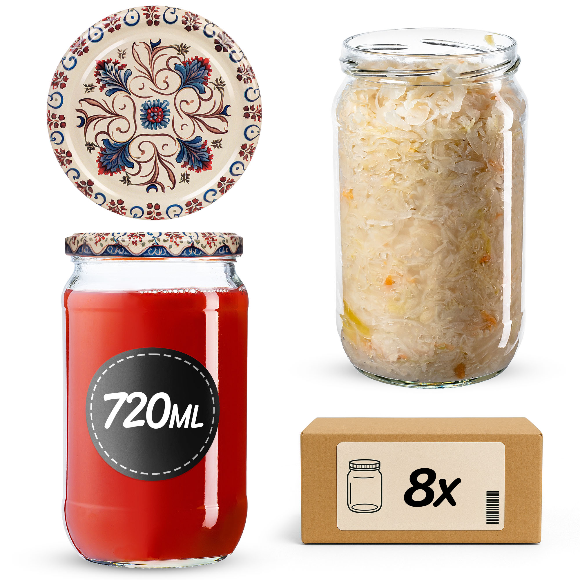 Słoiki na przetwory Niva 720ml fi82mm 8szt + wieczko Ceramics 3