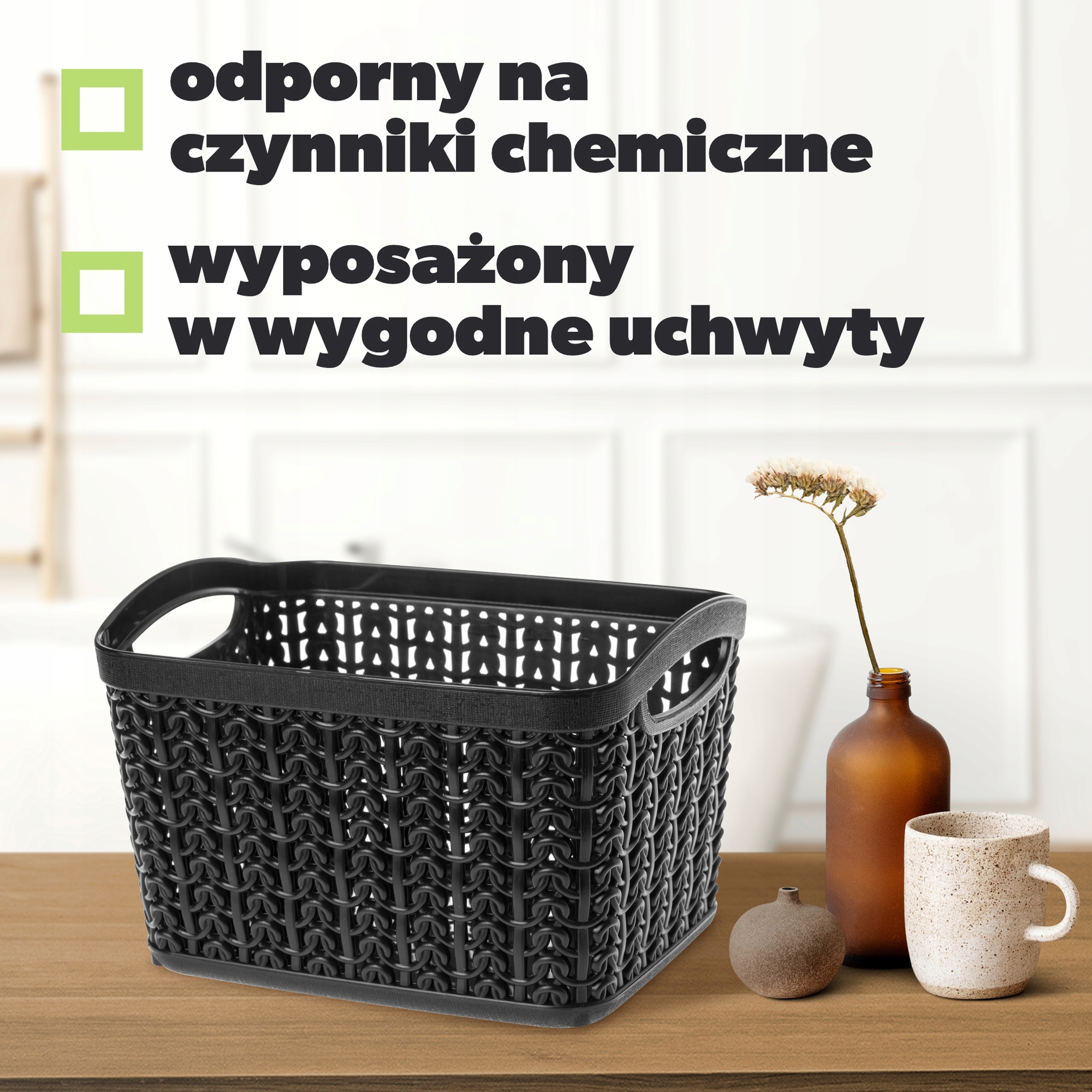 Koszyk plastikowy prostokątny Fonti 1.5L, czarny