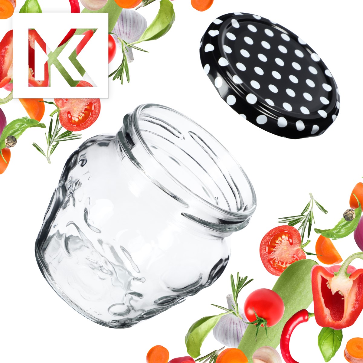 Słoiki Kemi 200ml 50szt 66mm + wieczka "Czarny Groszek"