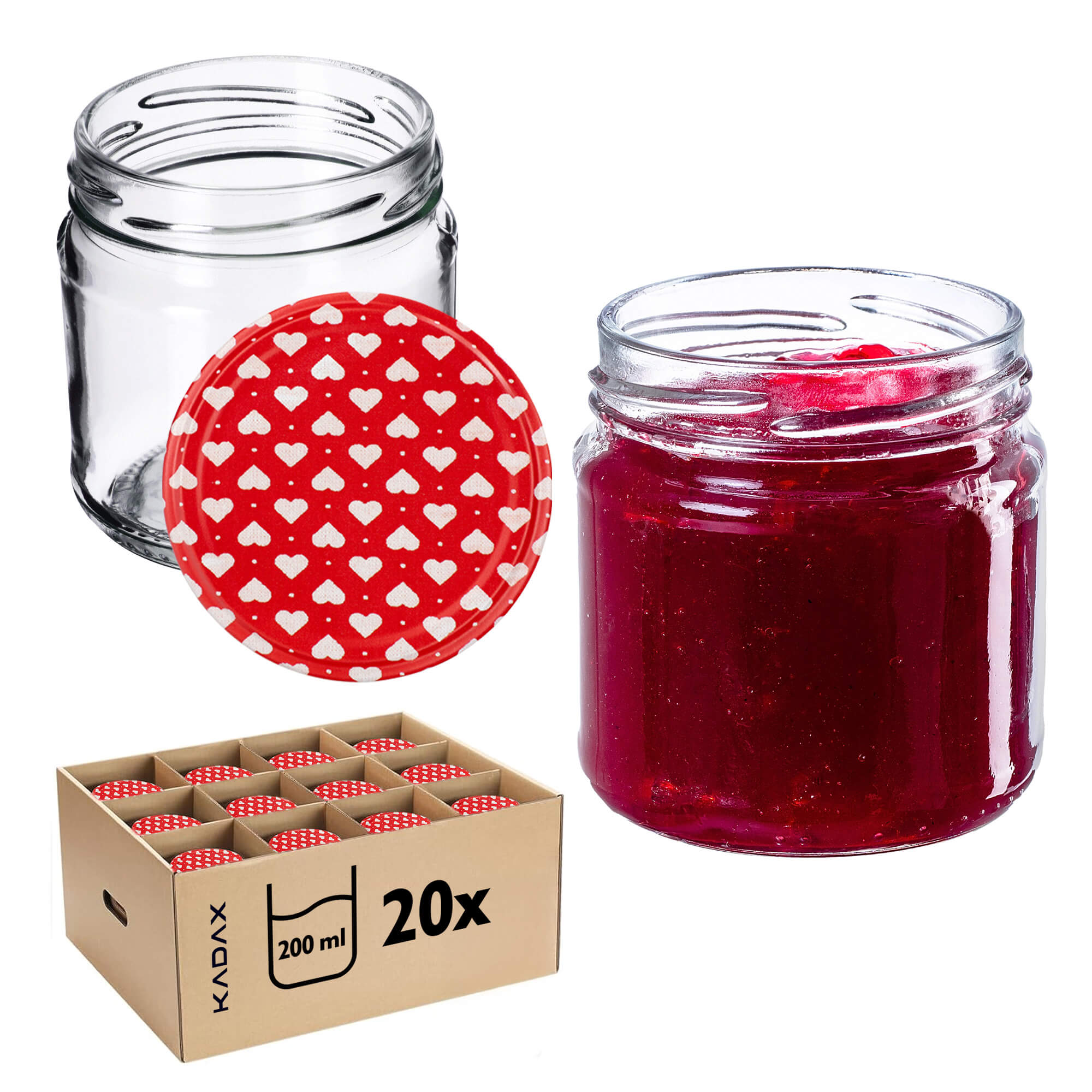 Słoiki na przetwory Lerma 200ml 20szt 66mm + wieczka "Serca"