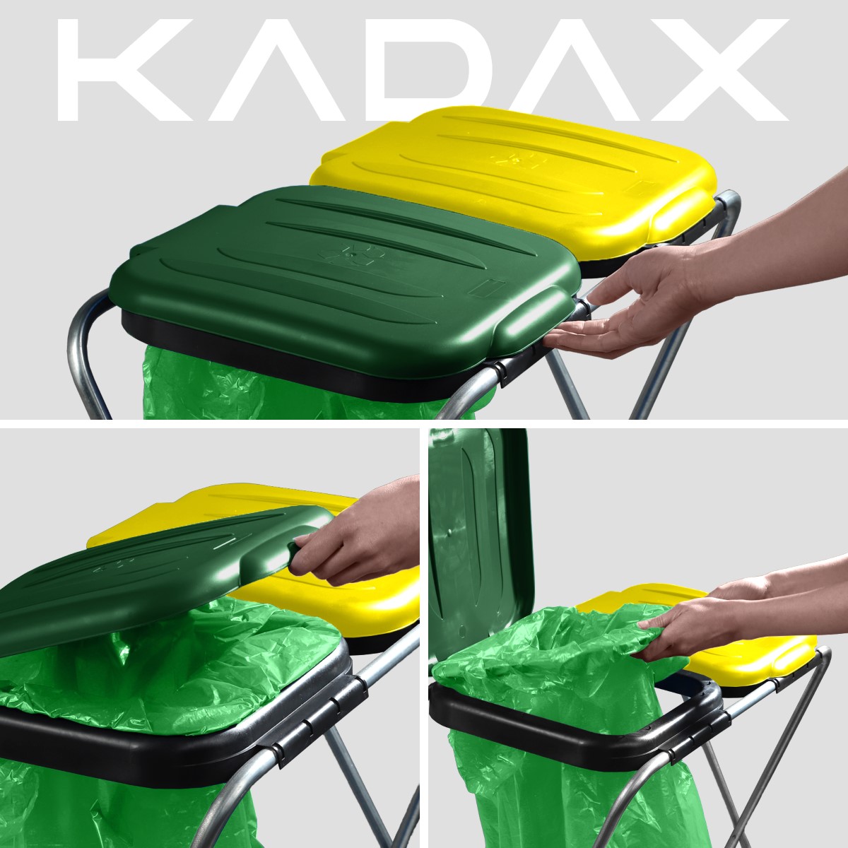 Stojak na worek do segregacji śmieci Bakel podwójny, zielono-żółty