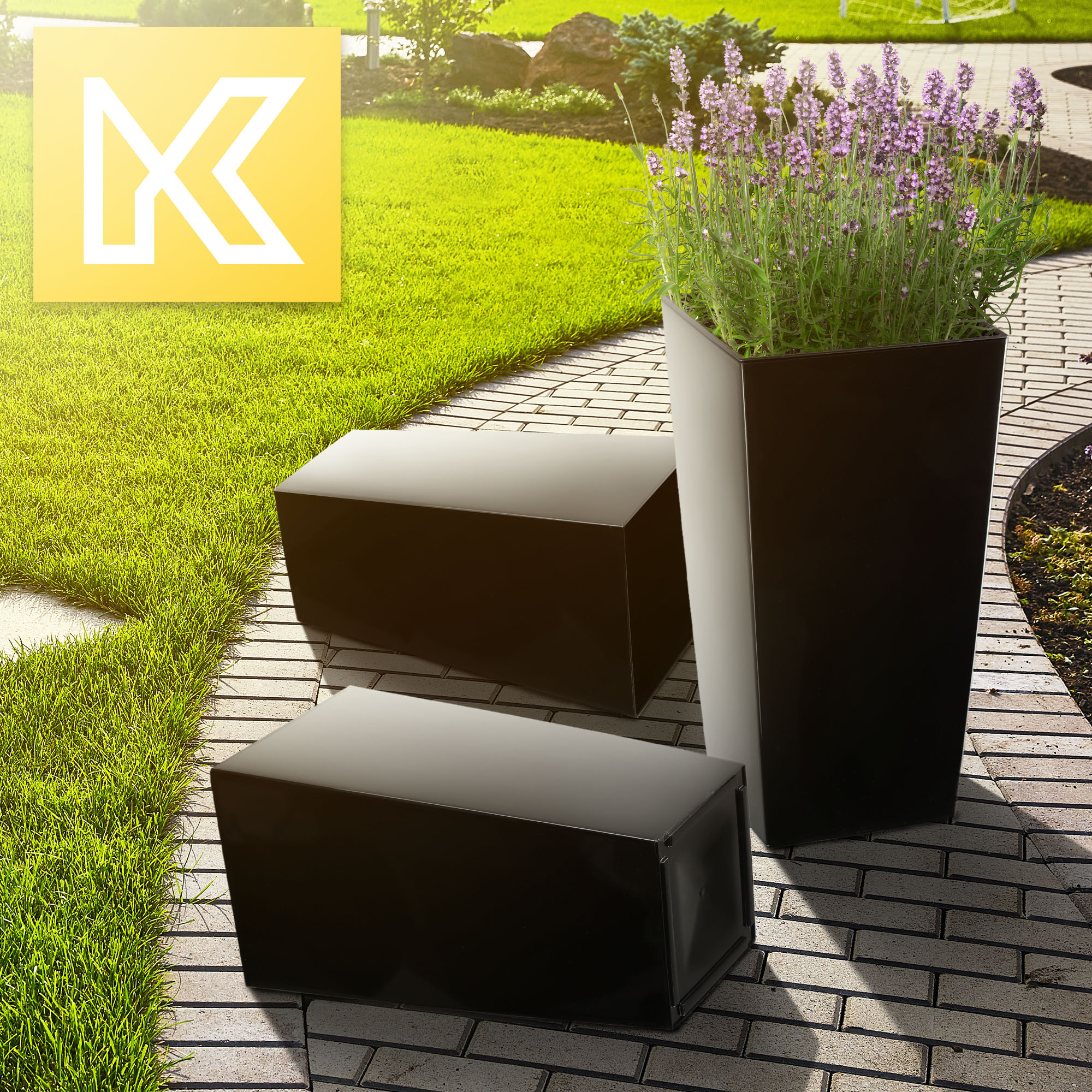 Donice na kwiaty z wkładem Masiera 19 cm + 25 cm + 30 cm, czarne