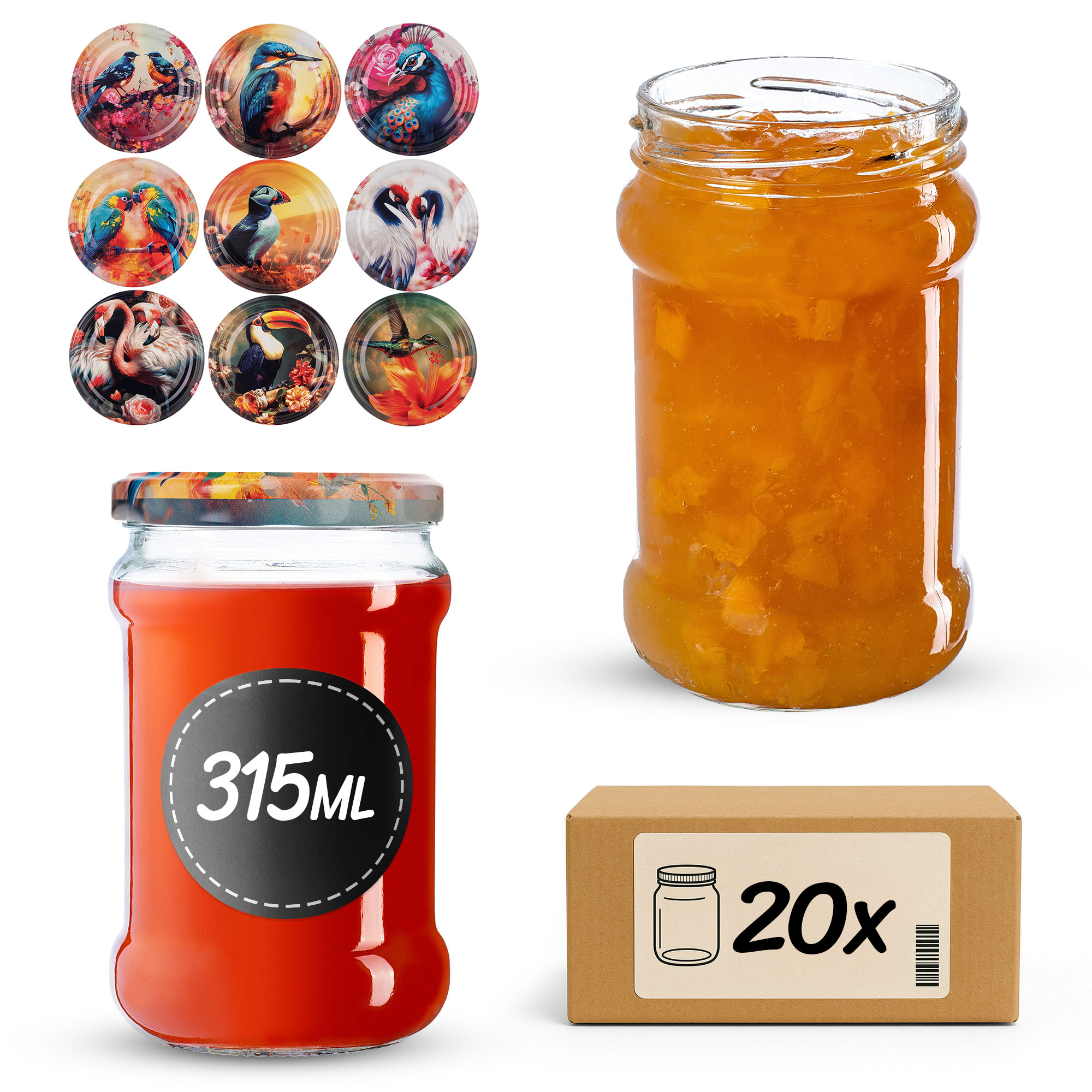 Słoiki na przetwory Seno 315ml fi66mm 20szt + wieczko Ptaki