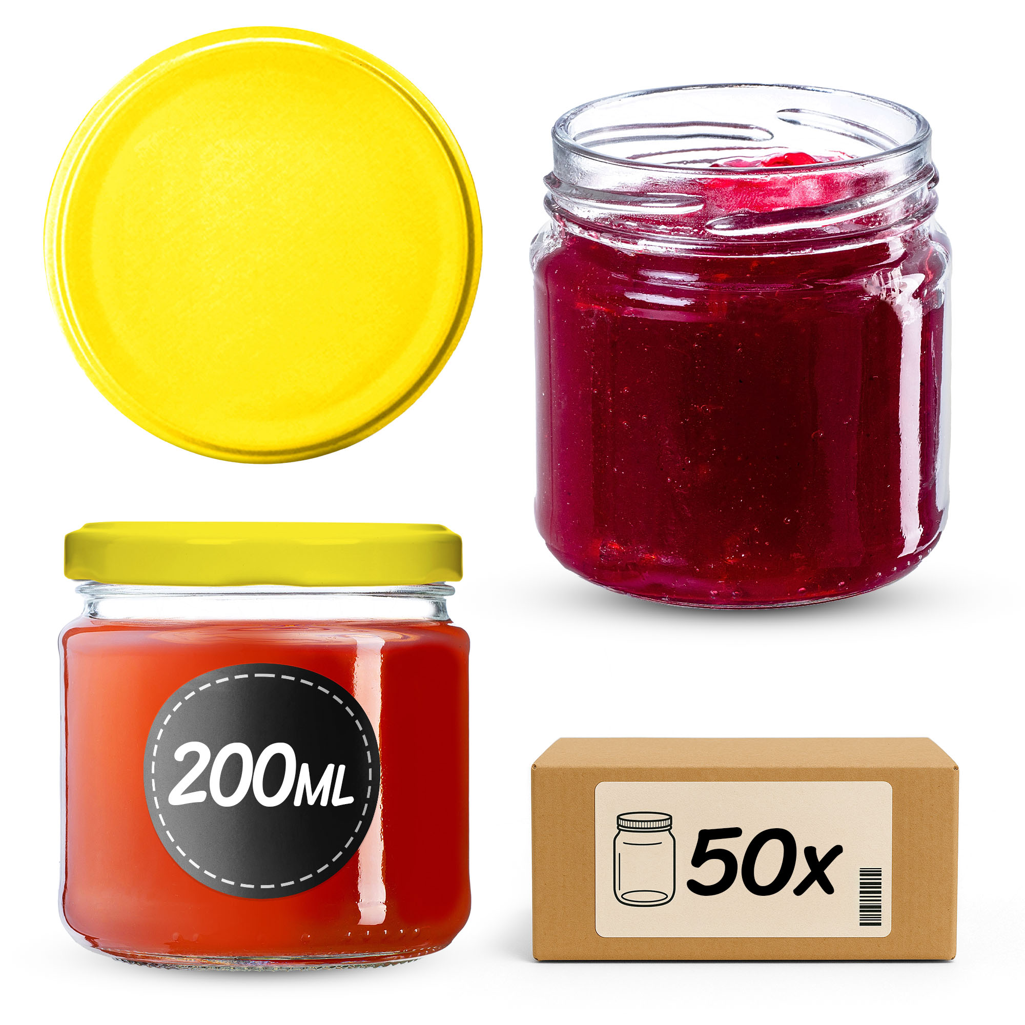 Słoiki na przetwory Lerma 200ml 50szt 66mm + wieczka "Żółty"