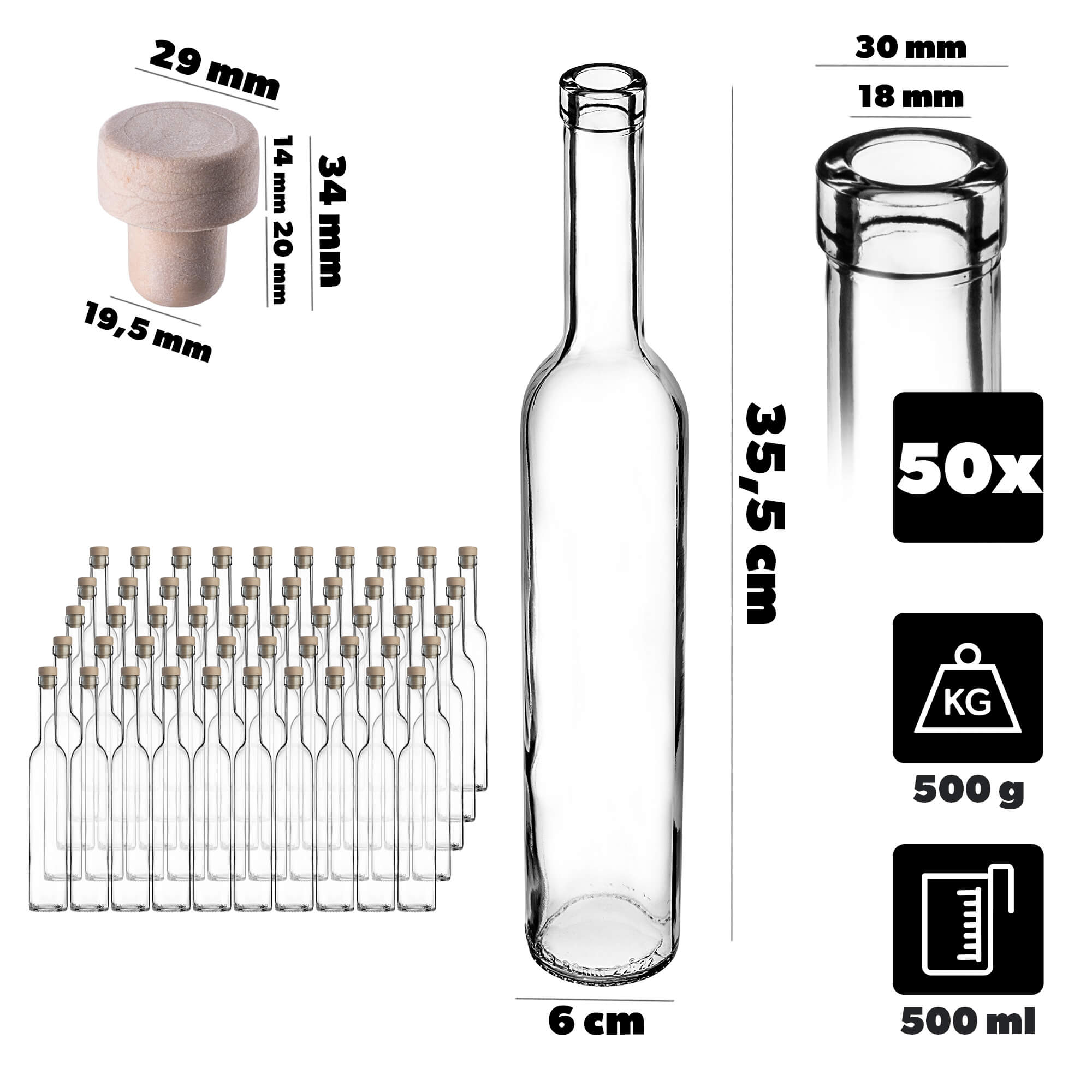 Butelka Futura 500ml z korkiem syntetycznym 50 szt.