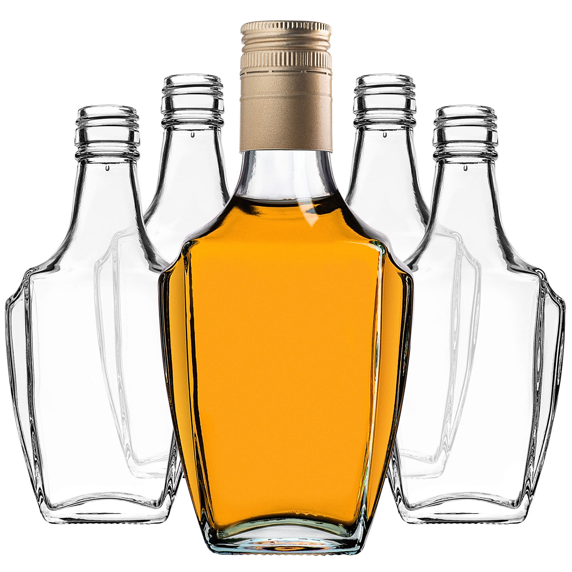 Szklana butelka na nalewkę Faenza 250ml z długą złotą zakrętką 5 szt.