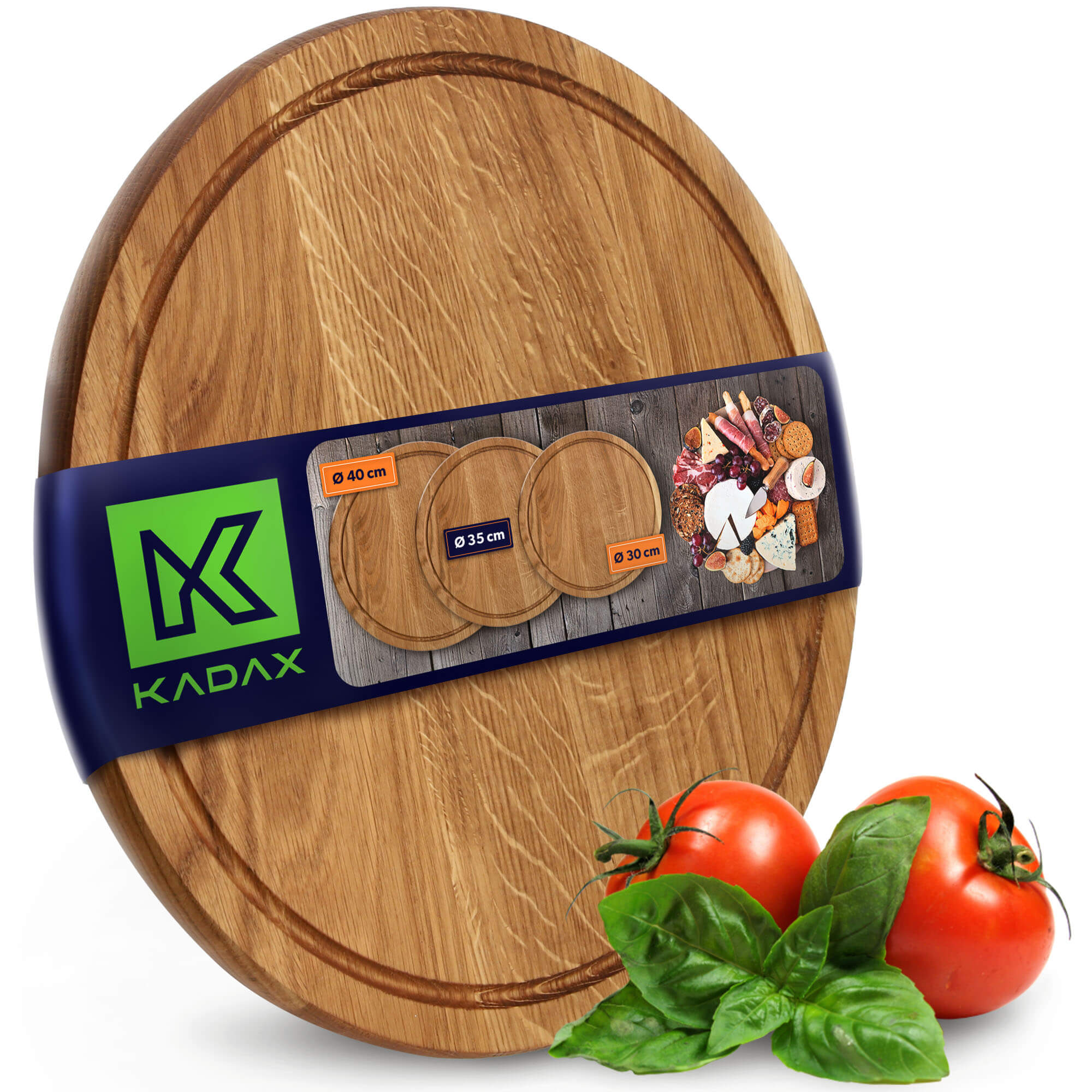 Okrągła, dębowa deska do krojenia 35 cm