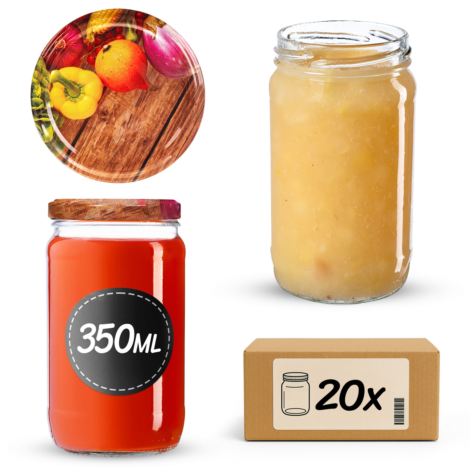 Słoiki na przetwory Gera 350ml fi66mm 20szt + wieczko Warzywa