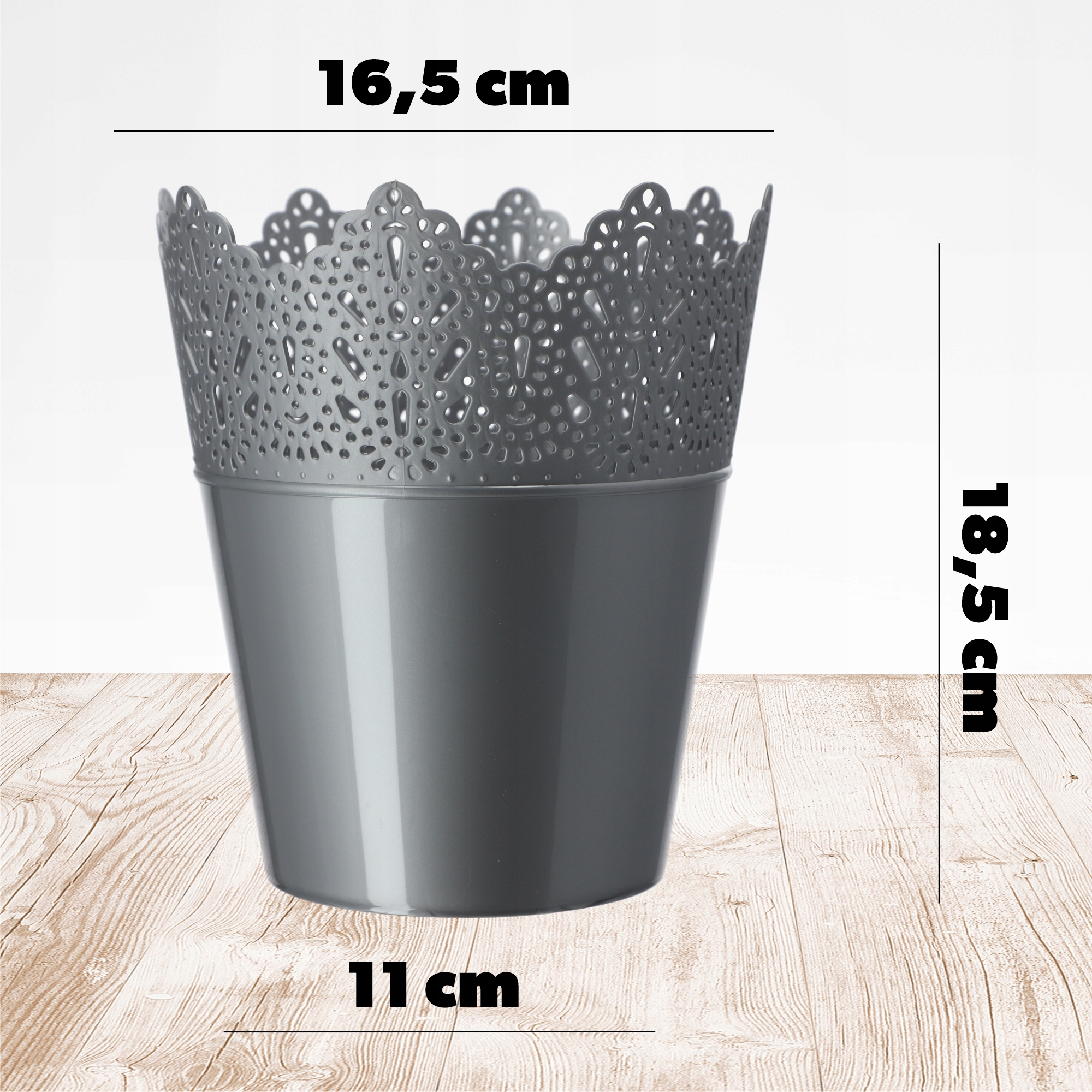 Doniczka Calade na kwiaty z koronką 16 x 18 cm, srebrna