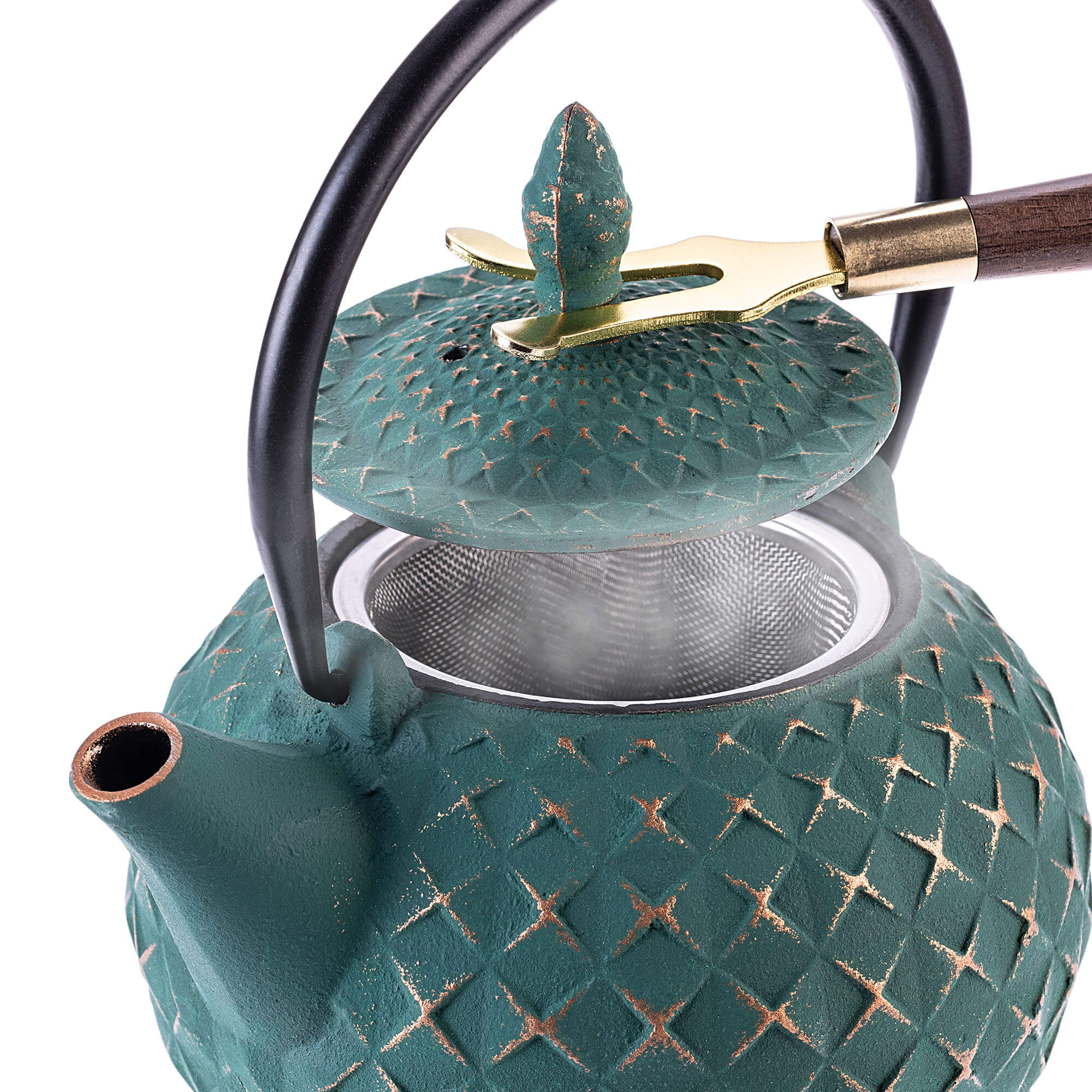 Czajnik żeliwny z czarkami i zaparzaczem Genua zielony