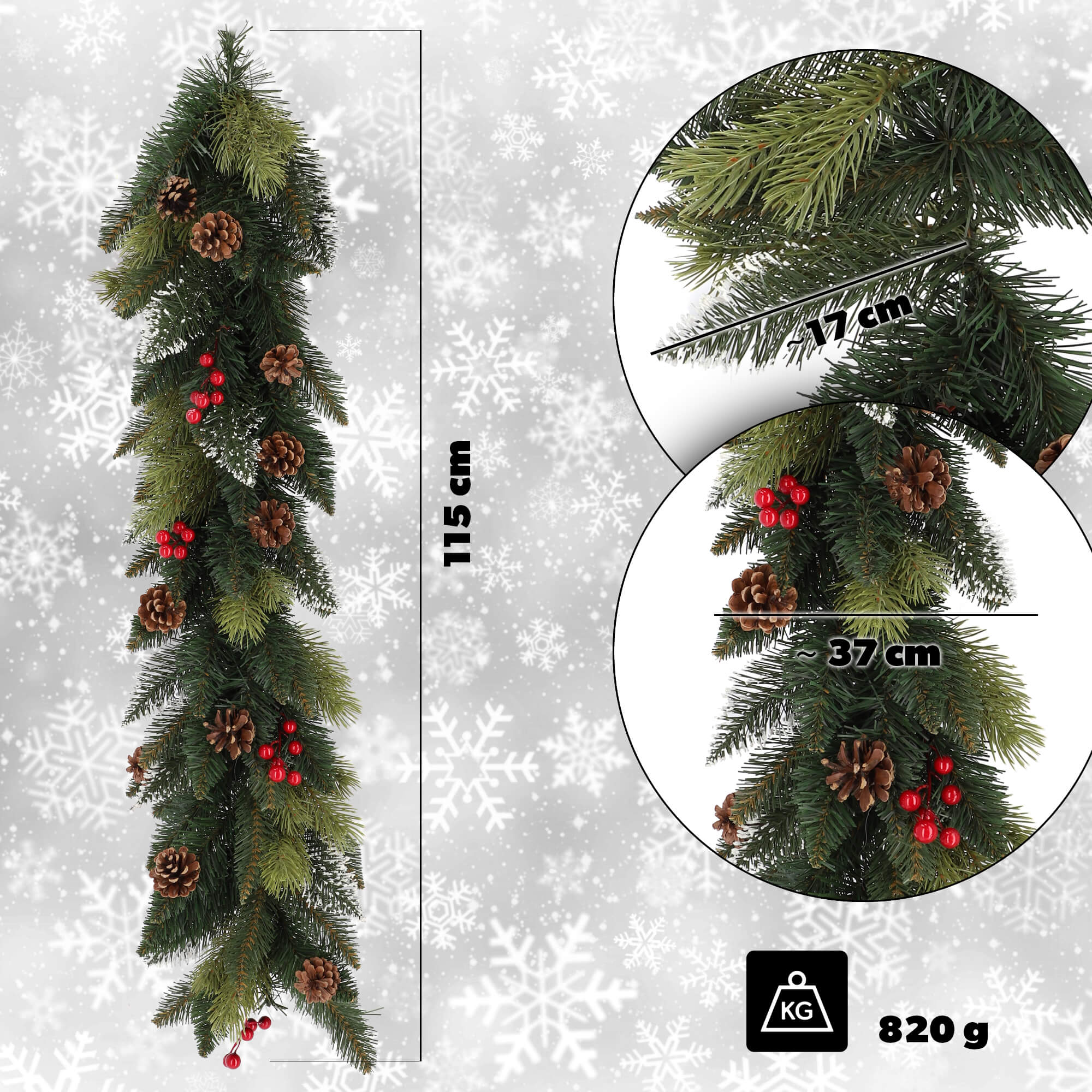 Girlanda świąteczna z szyszkami 115cm zielona