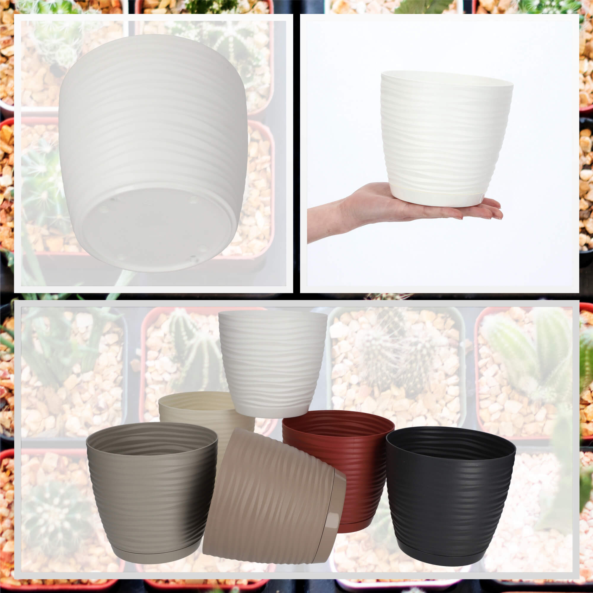 Doniczka na kwiaty okrągła z podstawką 17 cm, biała