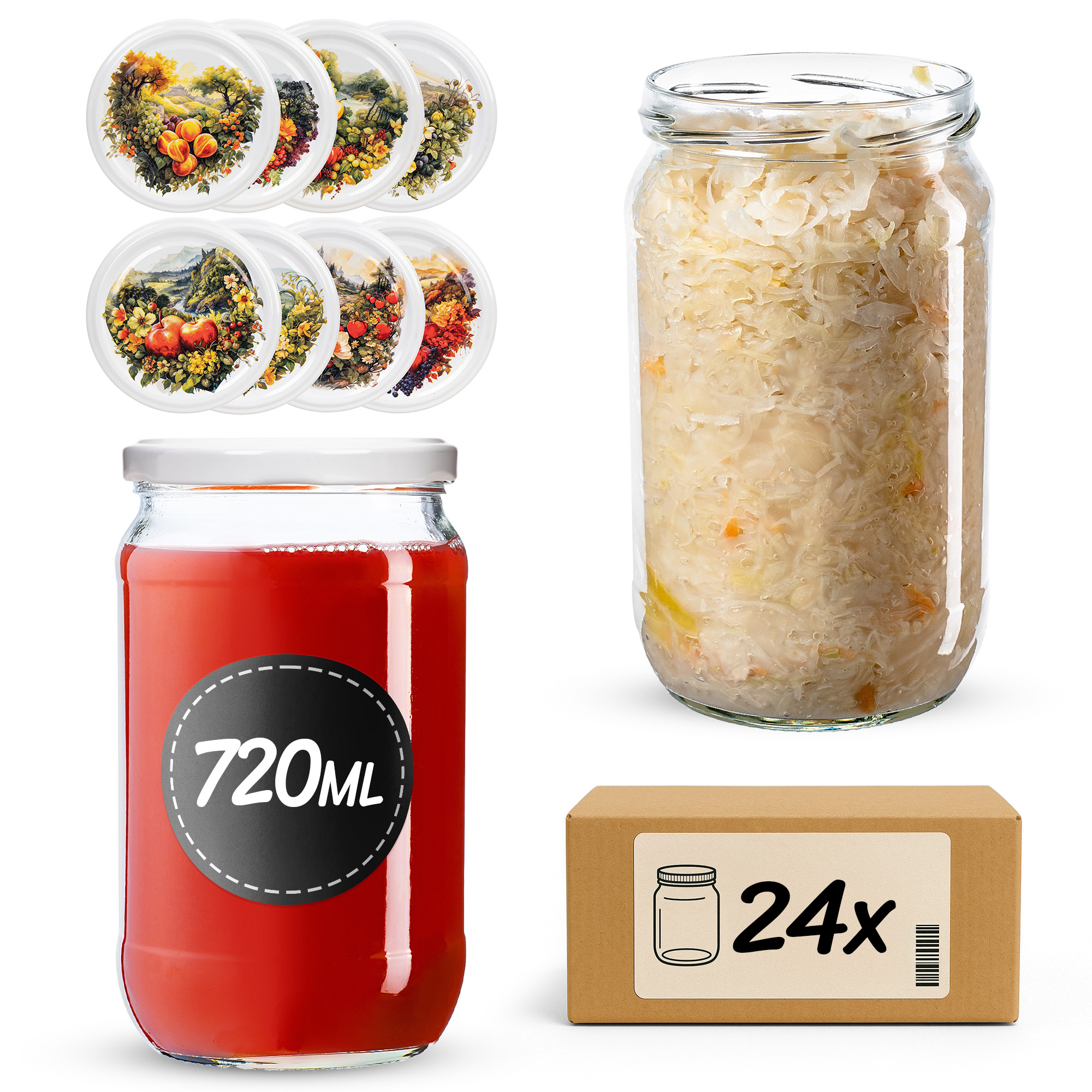 Słoiki na przetwory Niva 720ml fi82mm 24szt + wieczko Fruit heart