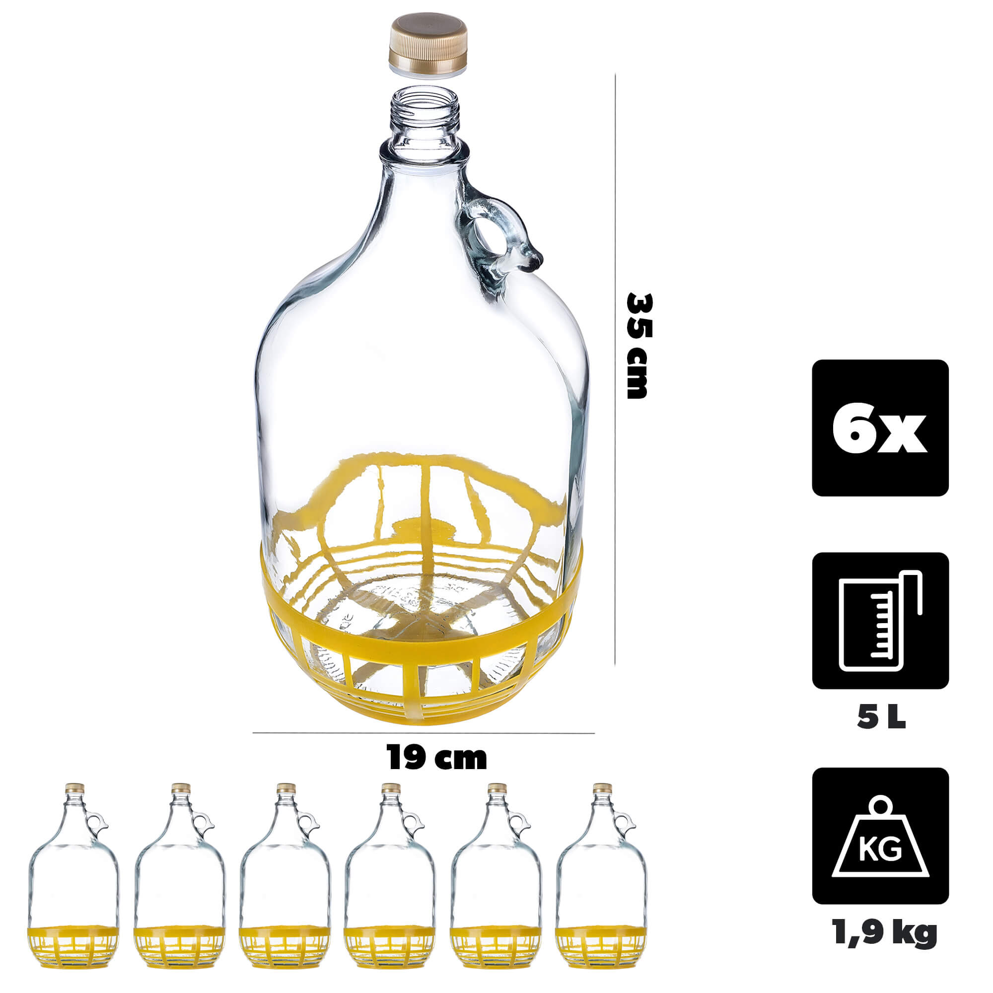Balon na wino z zakręcanym wieczkiem 5L 6 szt.