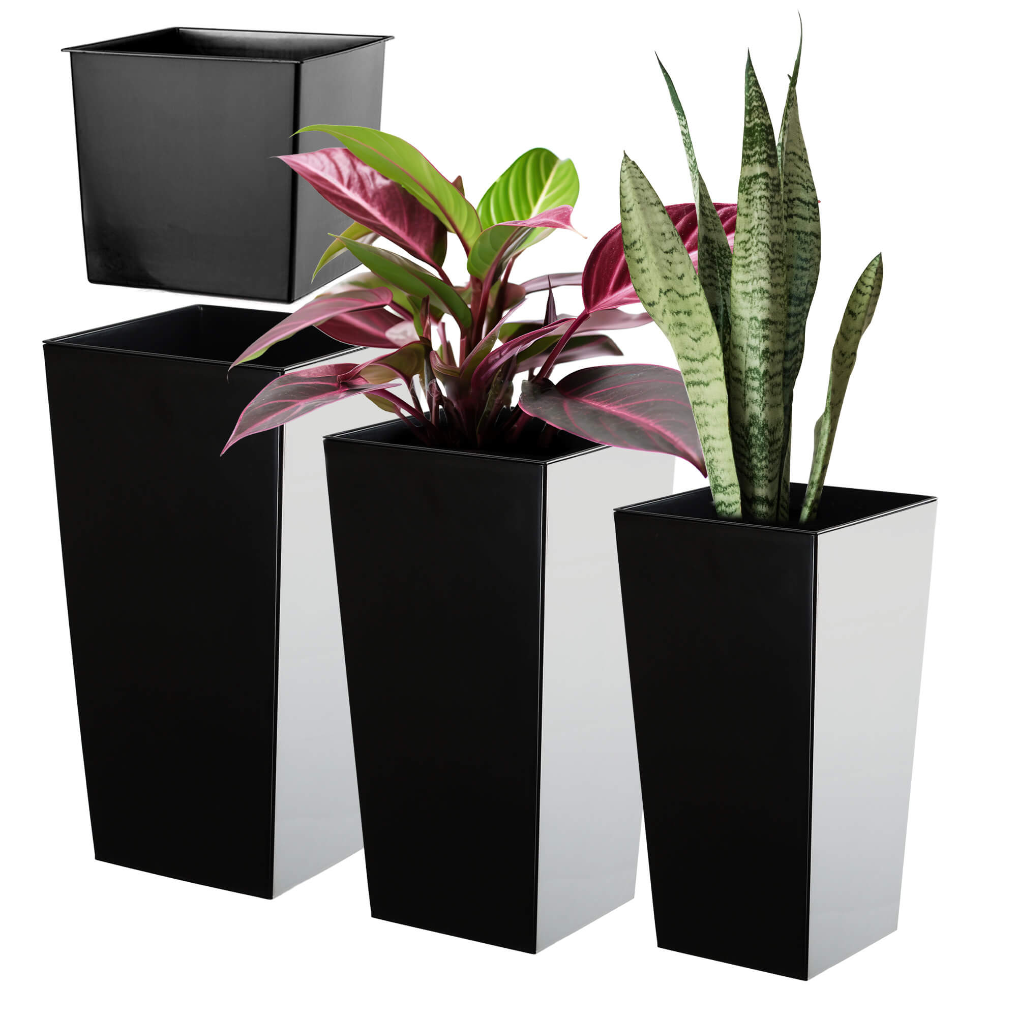 Donice na kwiaty z wkładem Masiera 19 cm + 25 cm + 30 cm, czarne