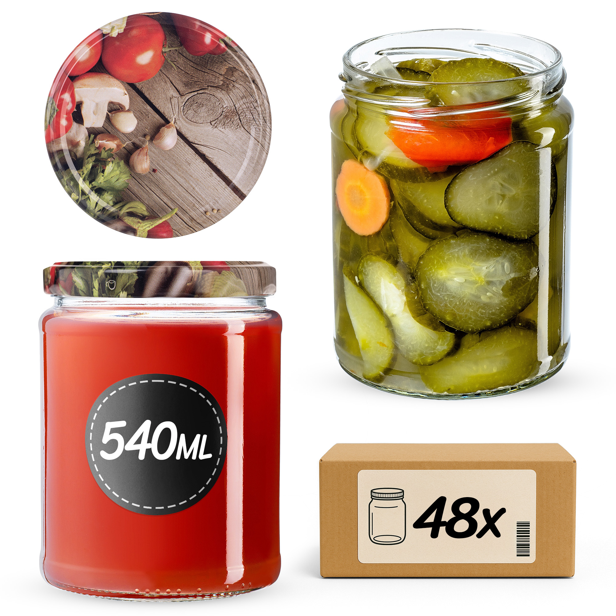 Słoiki na przetwory Maki 540ml fi82mm 48szt + wieczko Warzywa