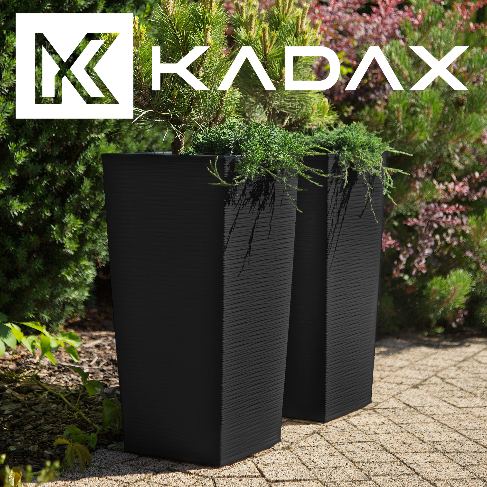 Donice na kwiaty z wkładem Tuluza dłuto 30 cm + 35 cm + 40 cm, czarne