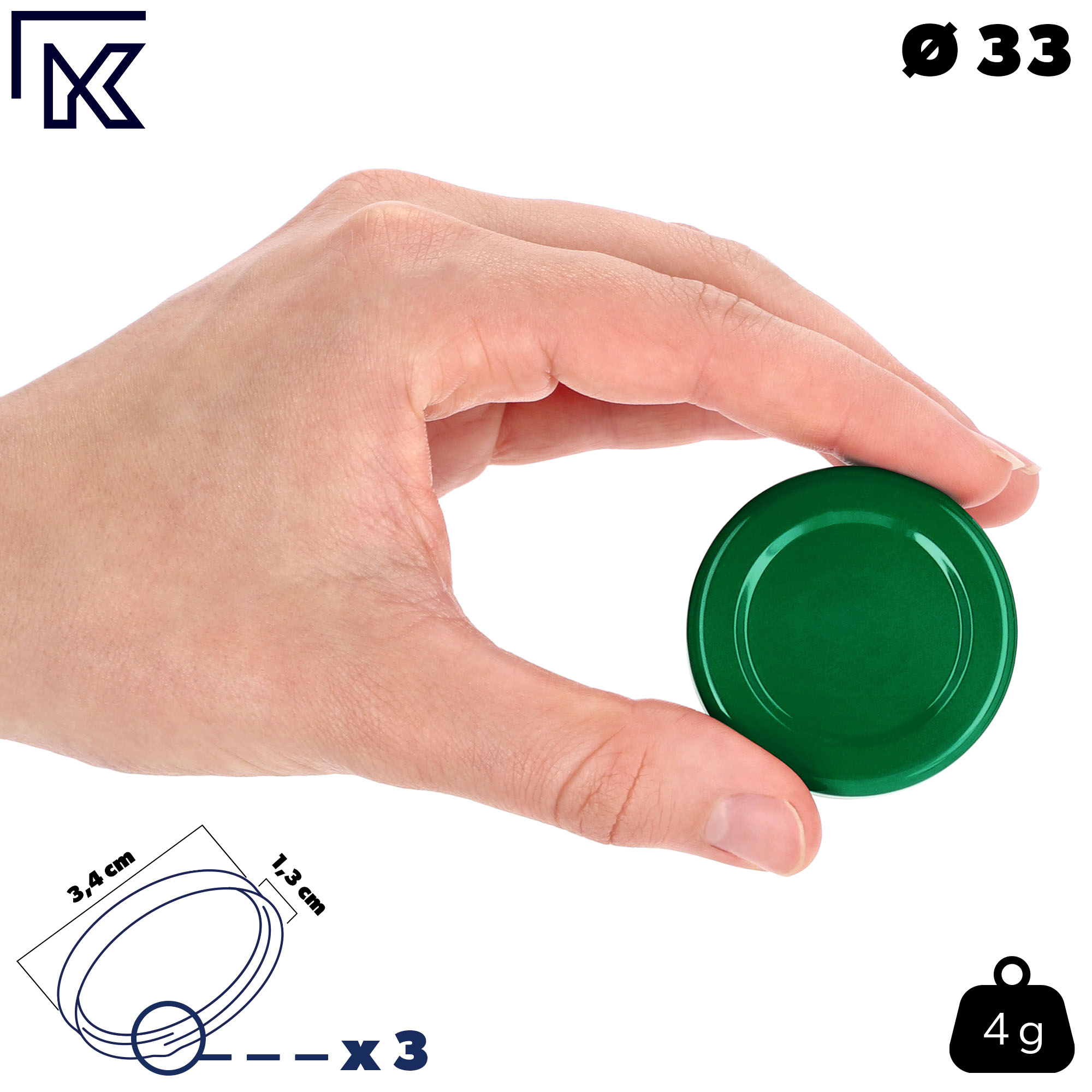 Metalowe wieczka do słoików i butelek Tranas fi 33mm zielone, 200szt