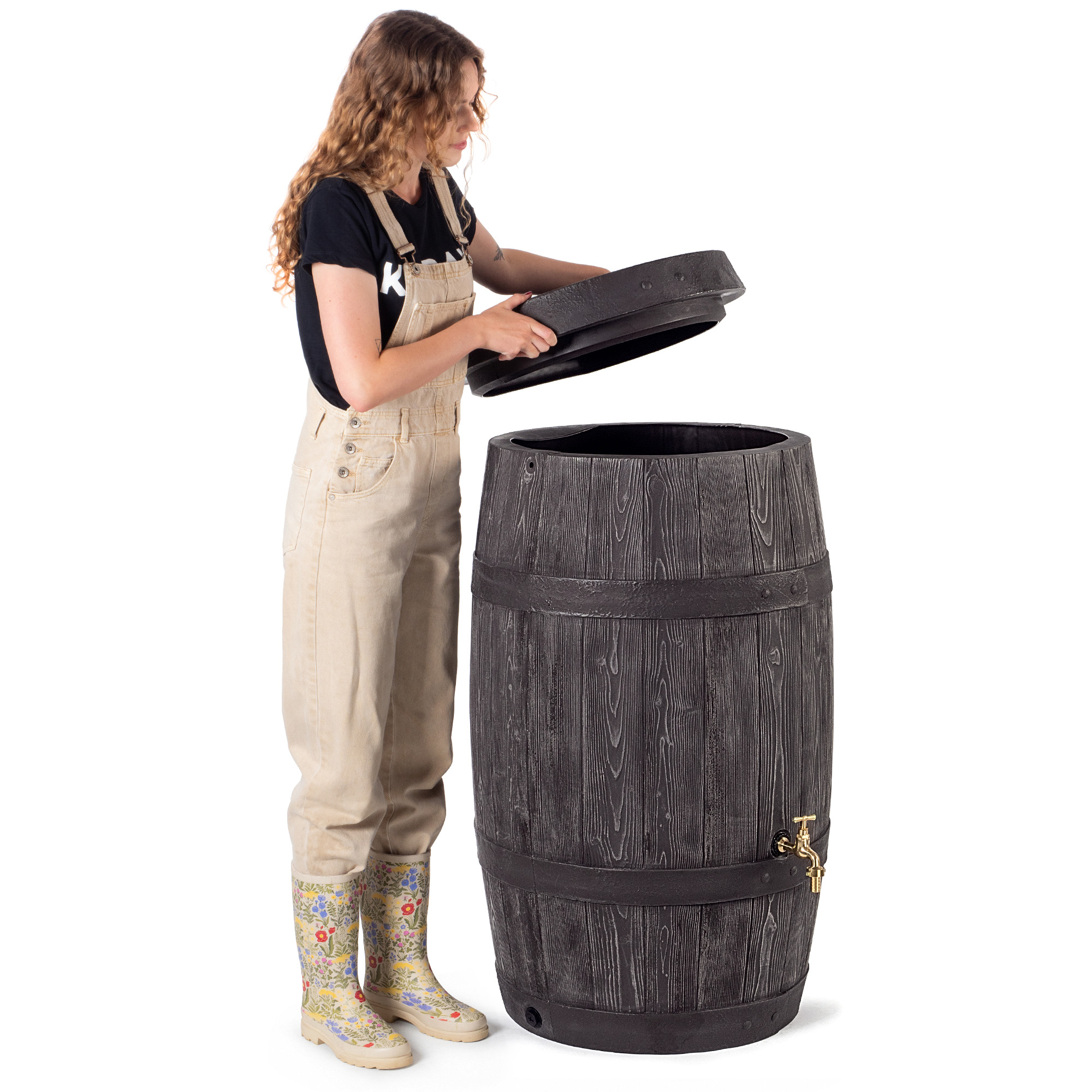 Zbiornik, beczka na deszczówkę Talais 250L + zestaw przyłączeniowy brąz