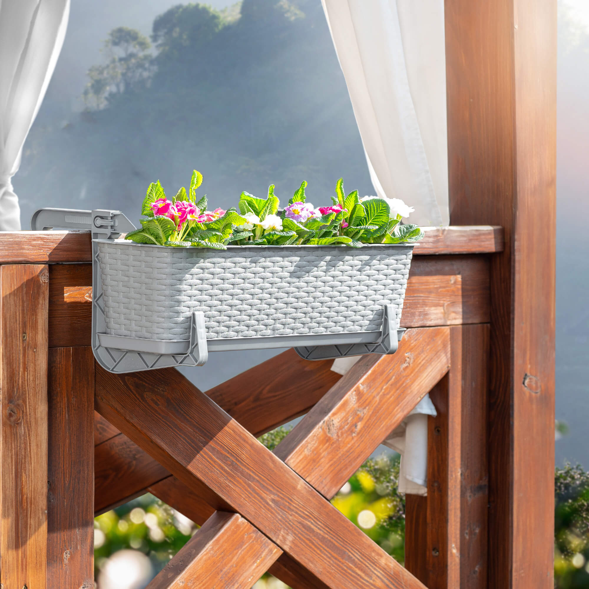 Doniczka rattanowa z podstawką Frette 60 cm + 2 uchwyty, szara