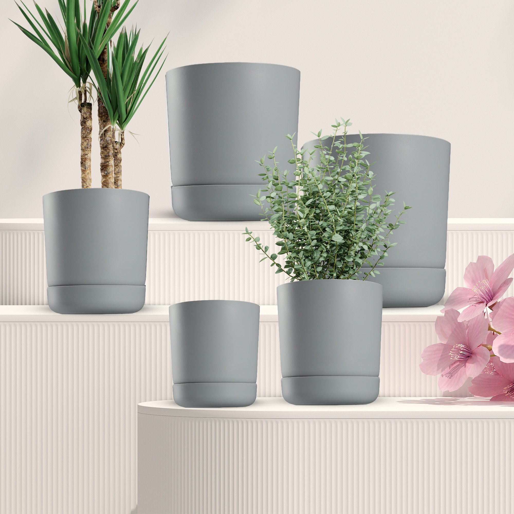 Doniczka Kama z podstawką 13 cm, platyna