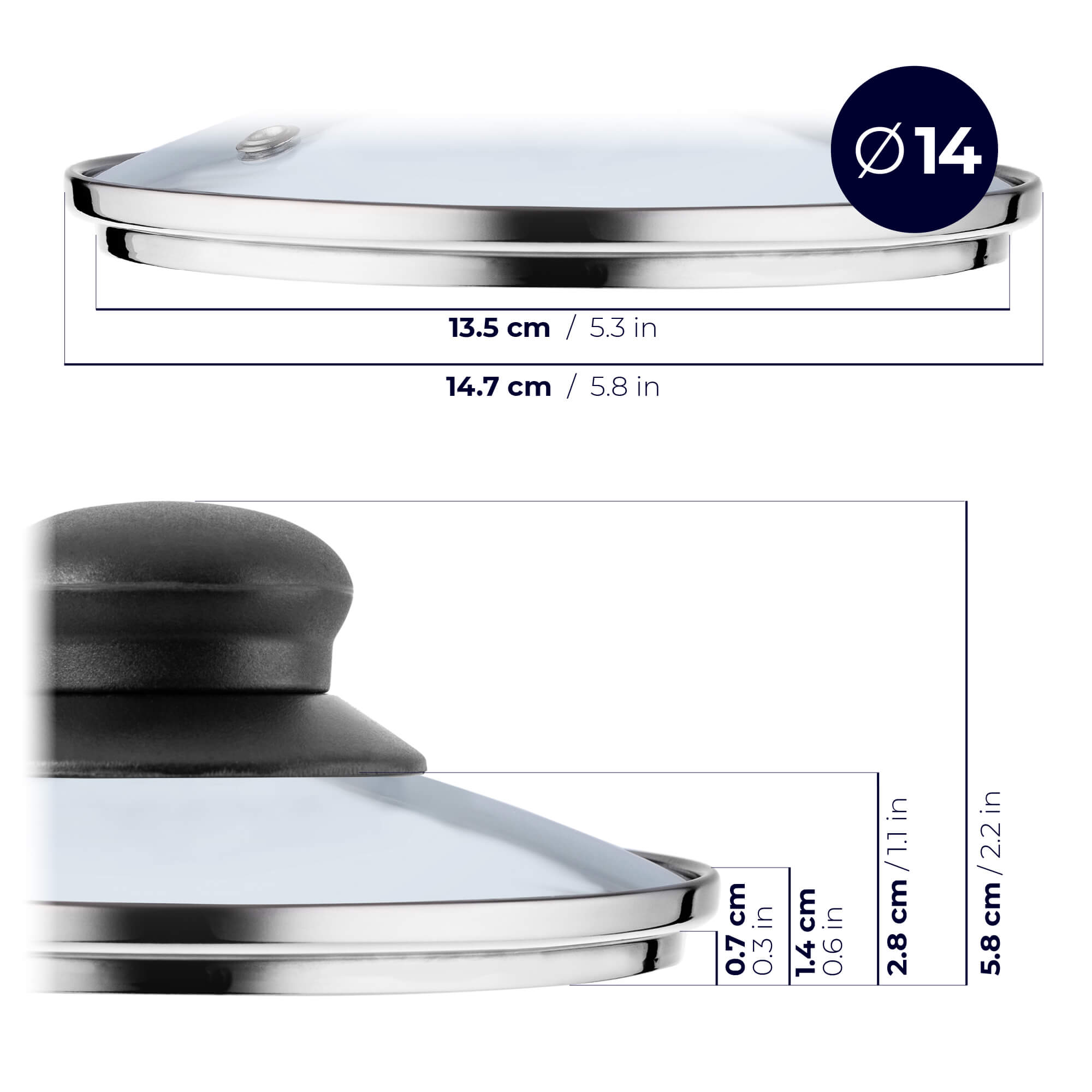 Pokrywa żaroodporna z uchwytem 14 cm + 16 cm