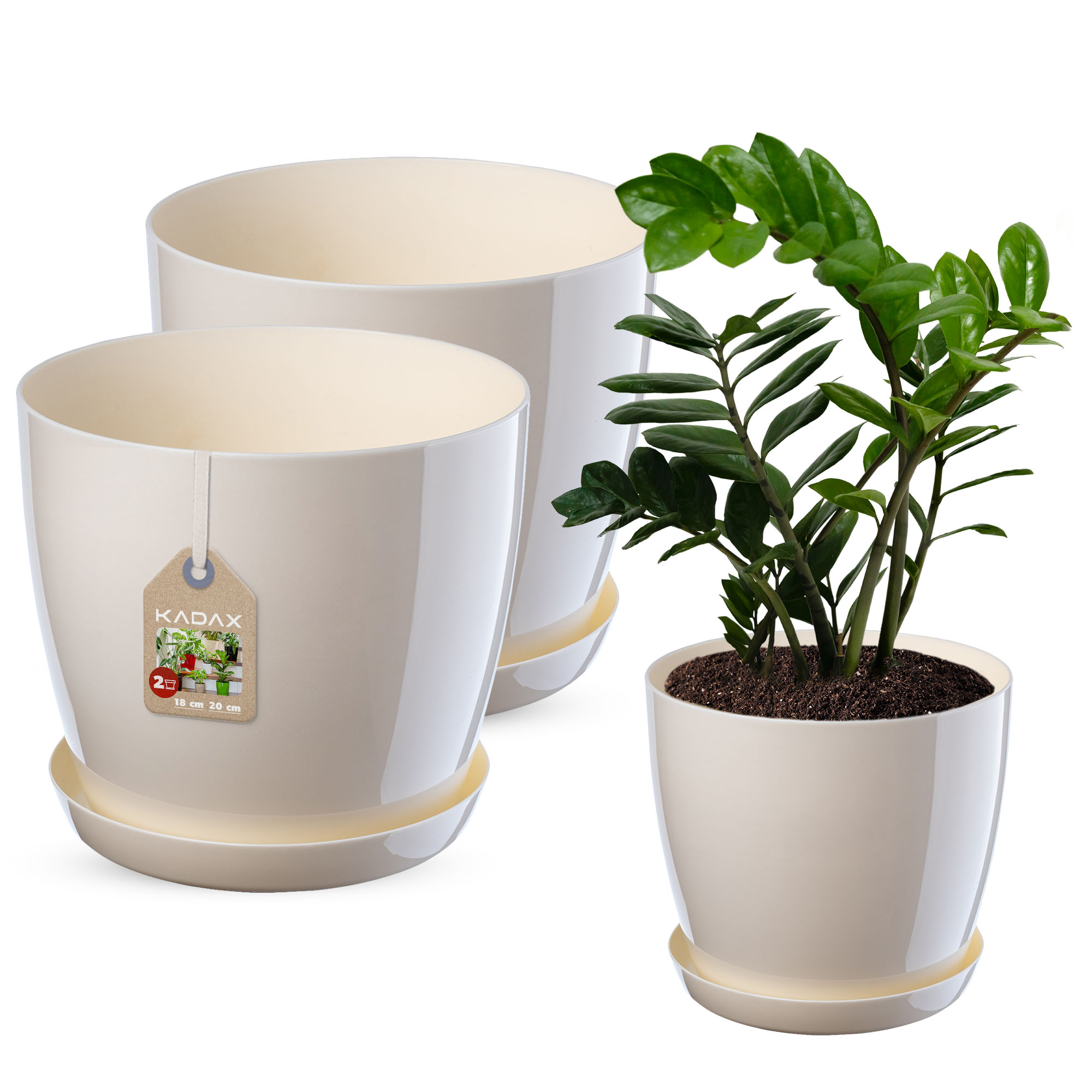 Doniczka na kwiaty z podstawką kremowa 18 cm + 20 cm, 2 szt.
