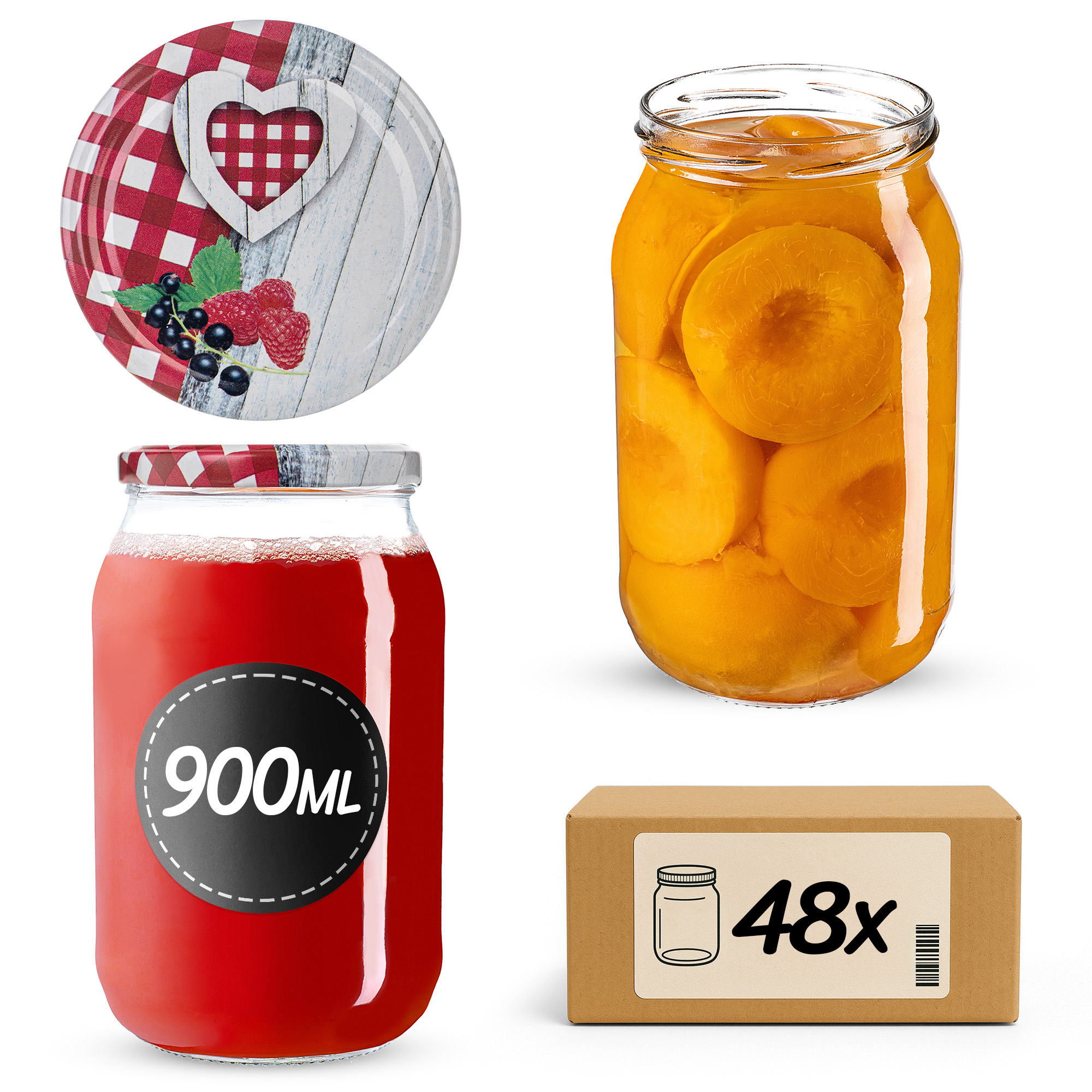 Słoiki na przetwory Simo 900ml fi82mm 48szt + wieczko Krata z serduszkiem