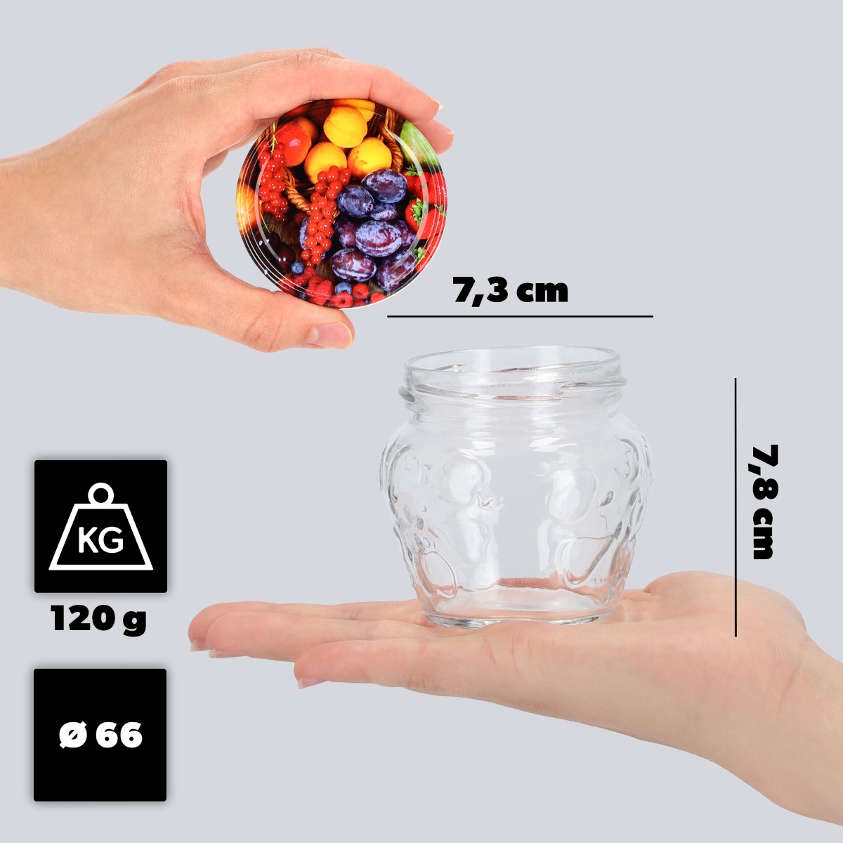 Słoiki Kemi 200ml 100szt 66mm + wieczka "Mix Owoców"