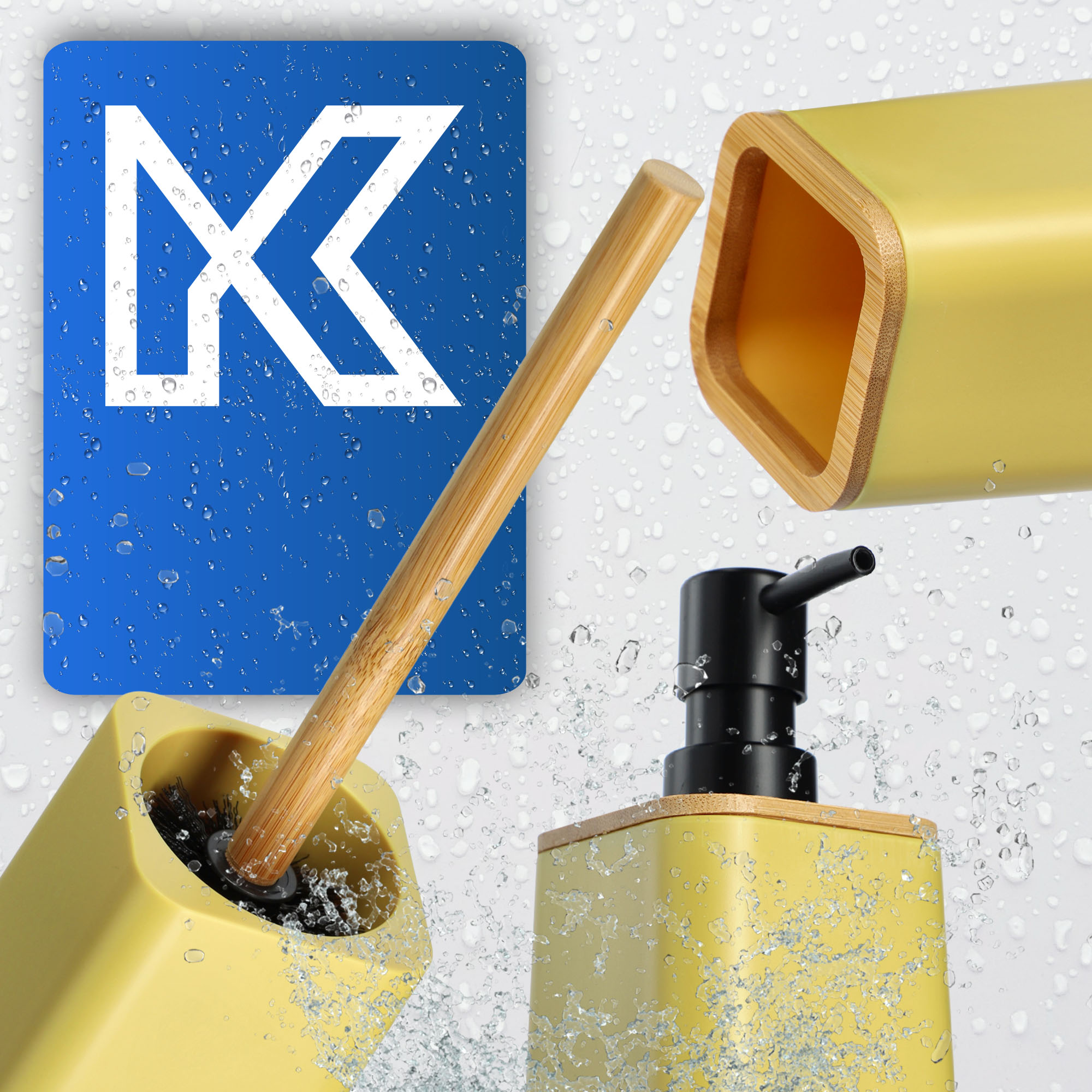 Zestaw Carrara Dozownik na mydło + Kubek łazienkowy + Szczotka WC, żółty