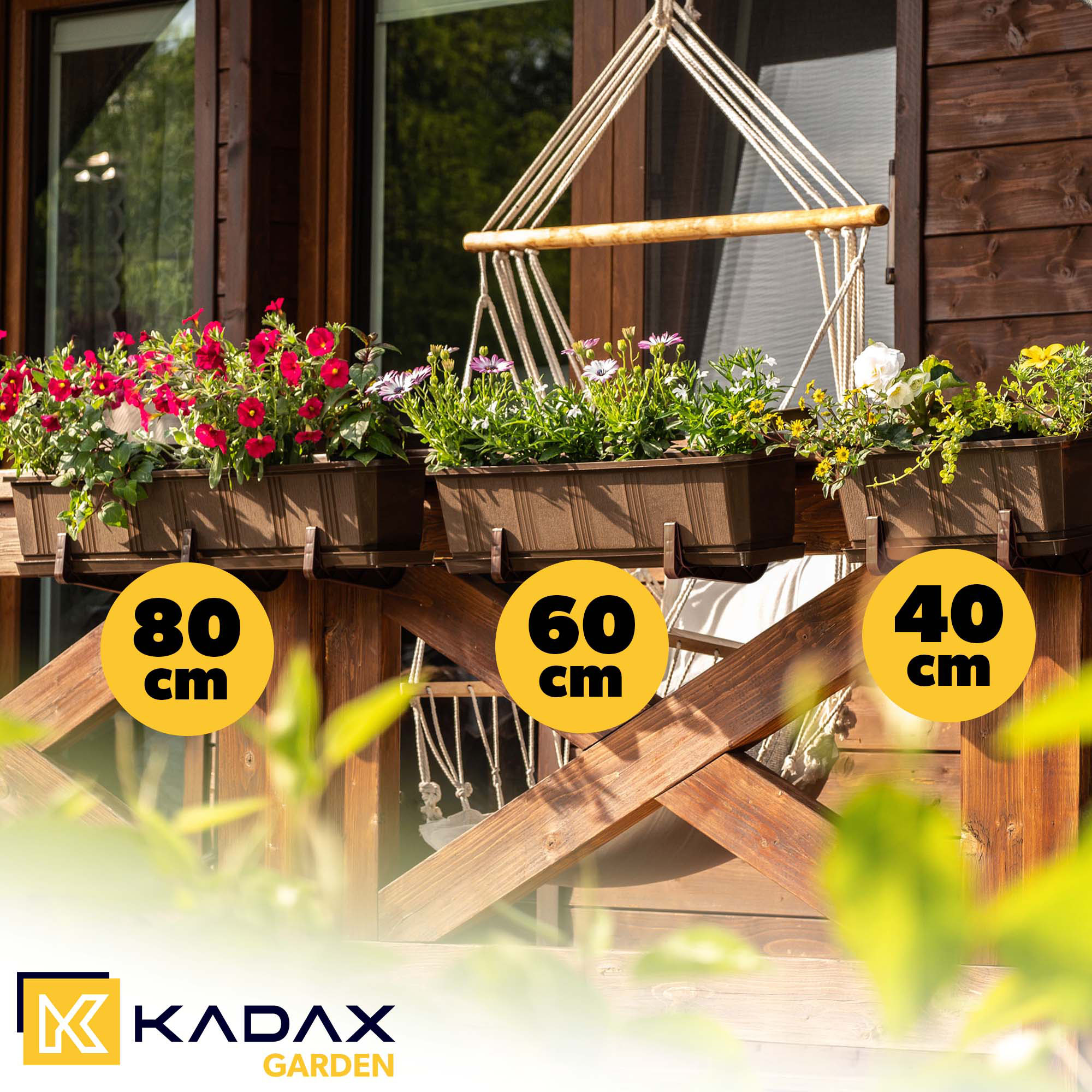 Doniczka balkonowa z uchwytami brązowa Oste 60 cm, 4 szt.