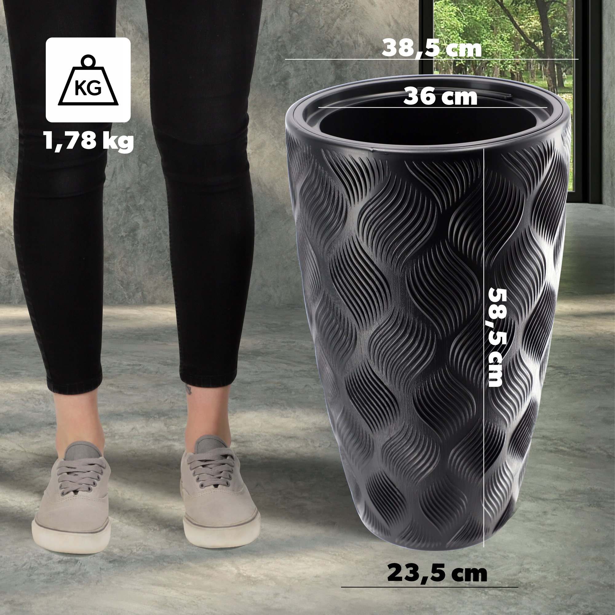 Donica na kwiaty z wkładem wysoka Jesi 40 cm, czarna
