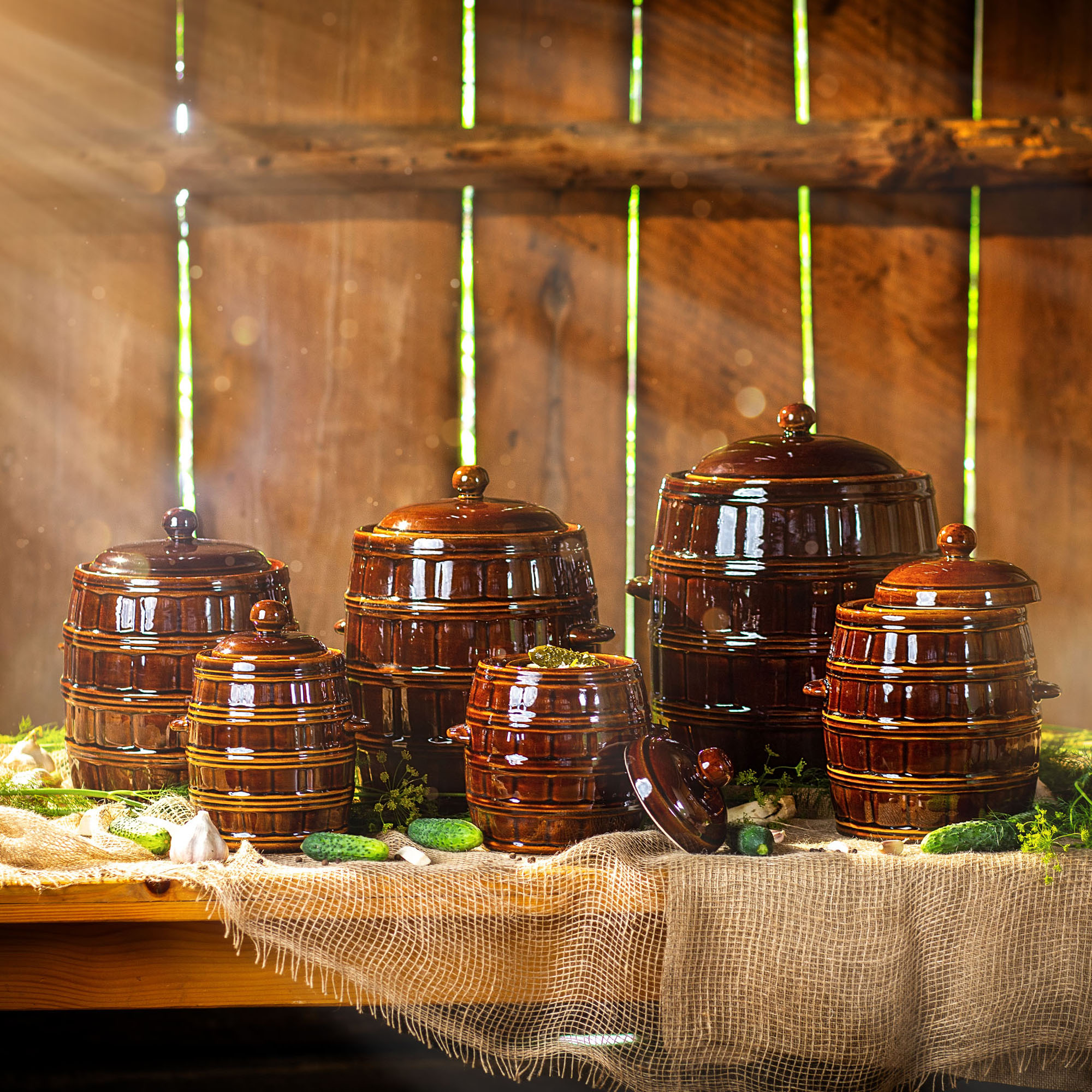 Beczka kamionkowa Helios 3.2L, z kołnierzem i pokrywką