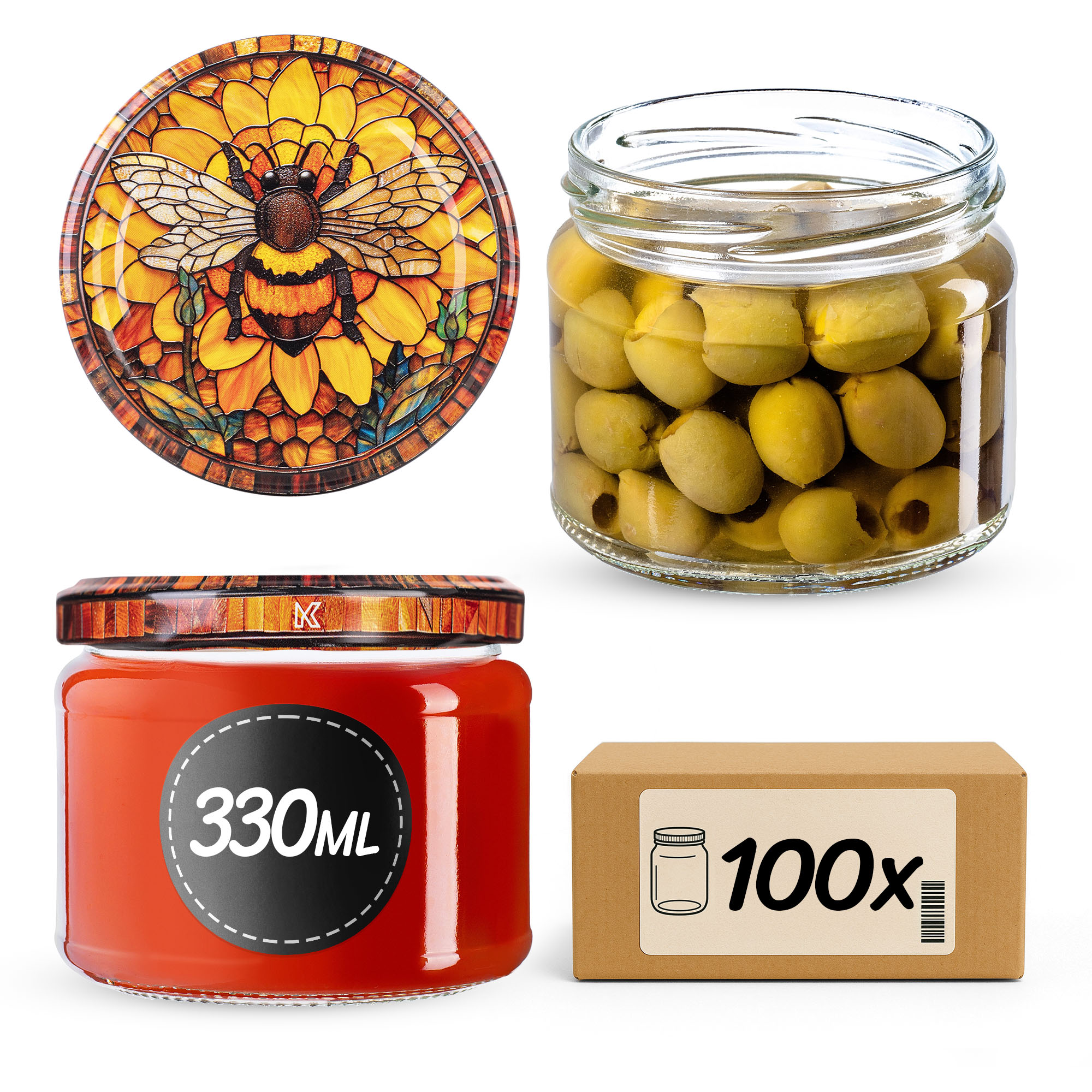 Słoiki na przetwory Sonka 330ml fi82mm 100szt + wieczko Bee of the fusion