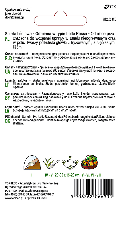 Sałata liściowa (do uprawy w polu) Lollo Rossa 0,5g