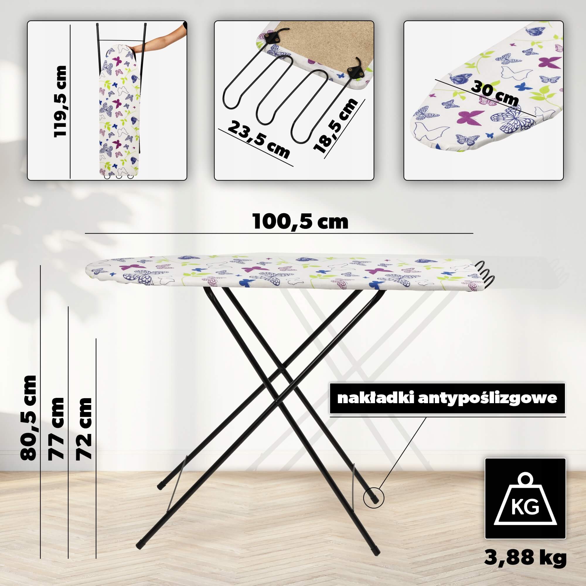 Deska do prasowania z uchwytem 100 x 30 cm, wielokolorowa