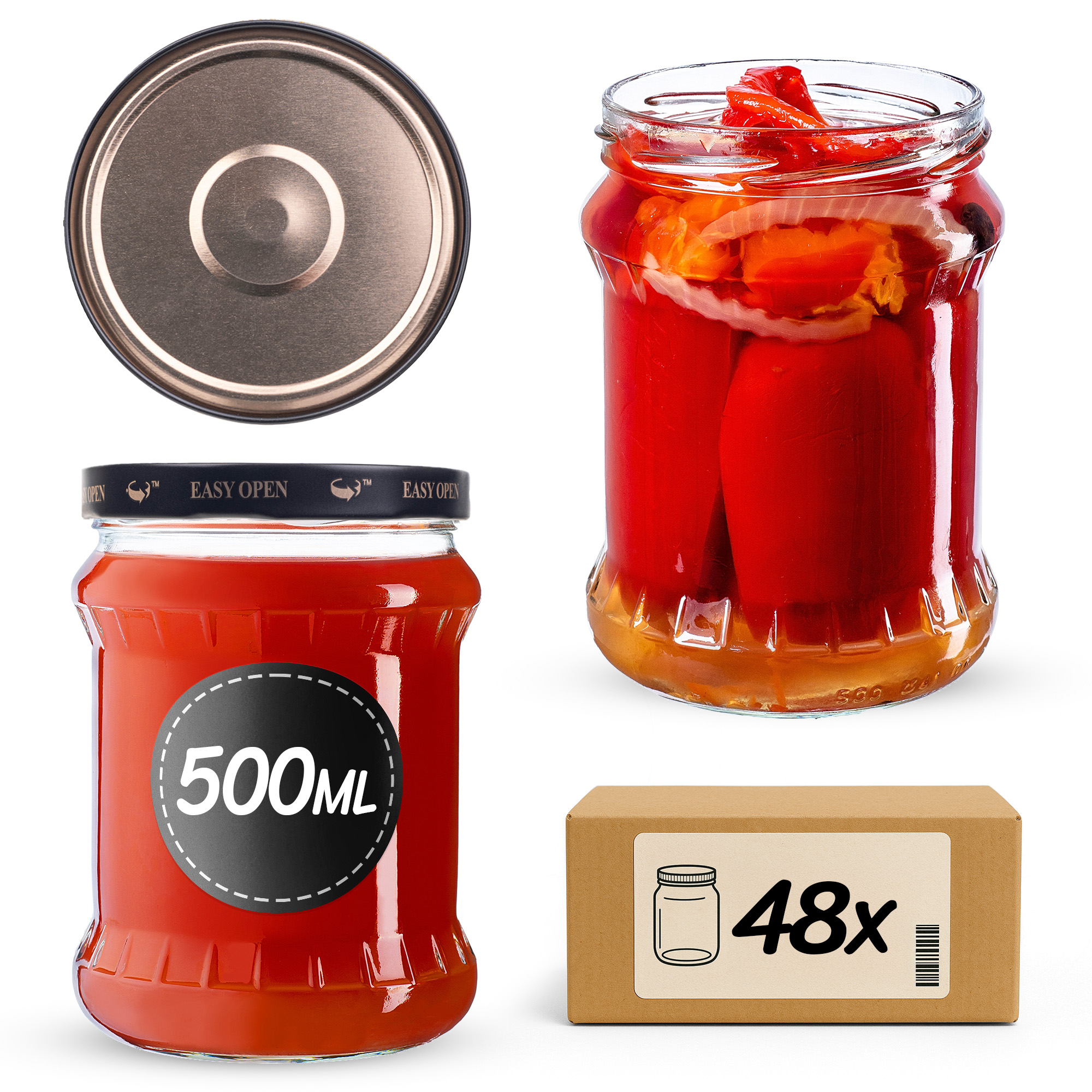 Słoiki na przetwory Kisko 500ml fi82mm 48szt + wieczko Czarno złote