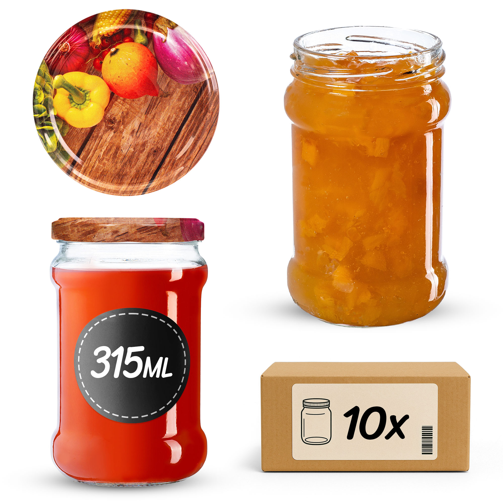 Słoiki na przetwory Seno 315ml 10szt 66mm + wieczka "Warzywa"