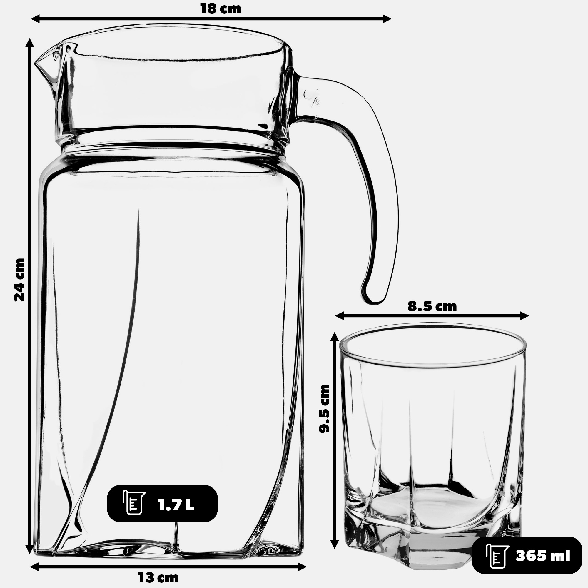 Zestaw szklanek Meco 365 ml 6 szt + Dzbanek 1,7L