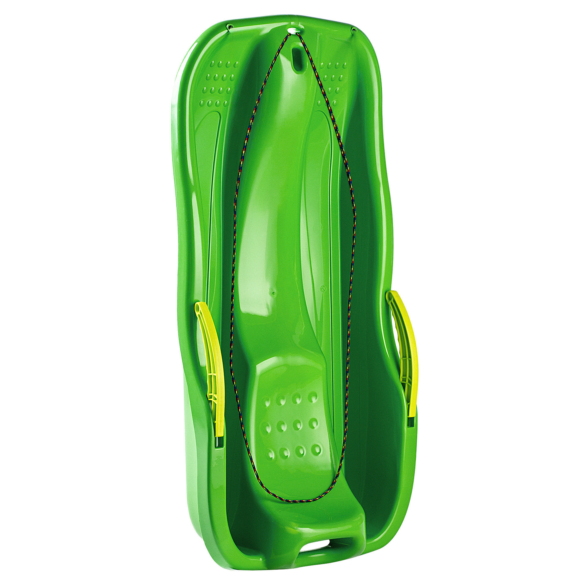 Sanki plastikowe z rączkami, hamulcem i linką, zielone