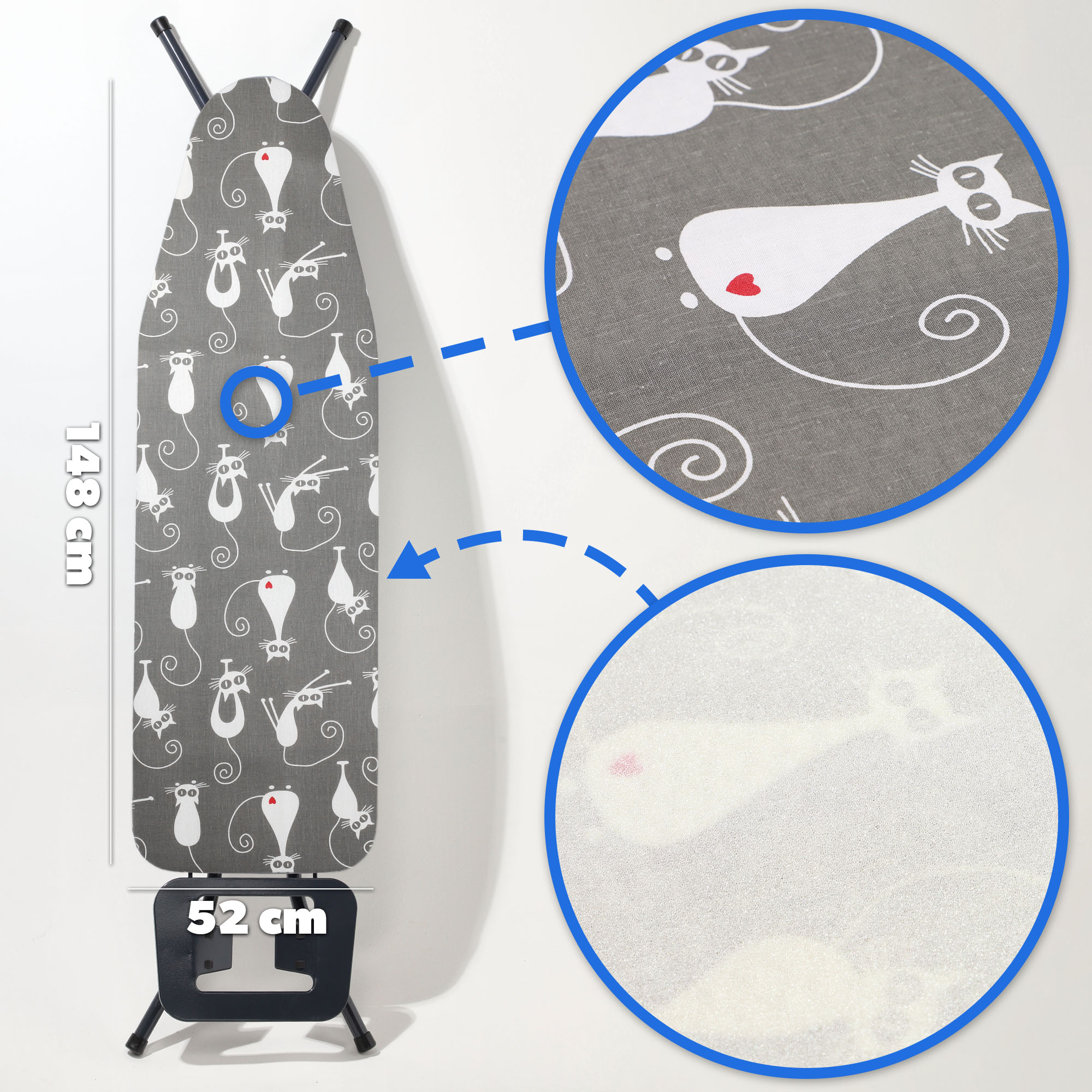 Pokrowiec na deskę do prasowania 148x52cm naciągany Tena koty