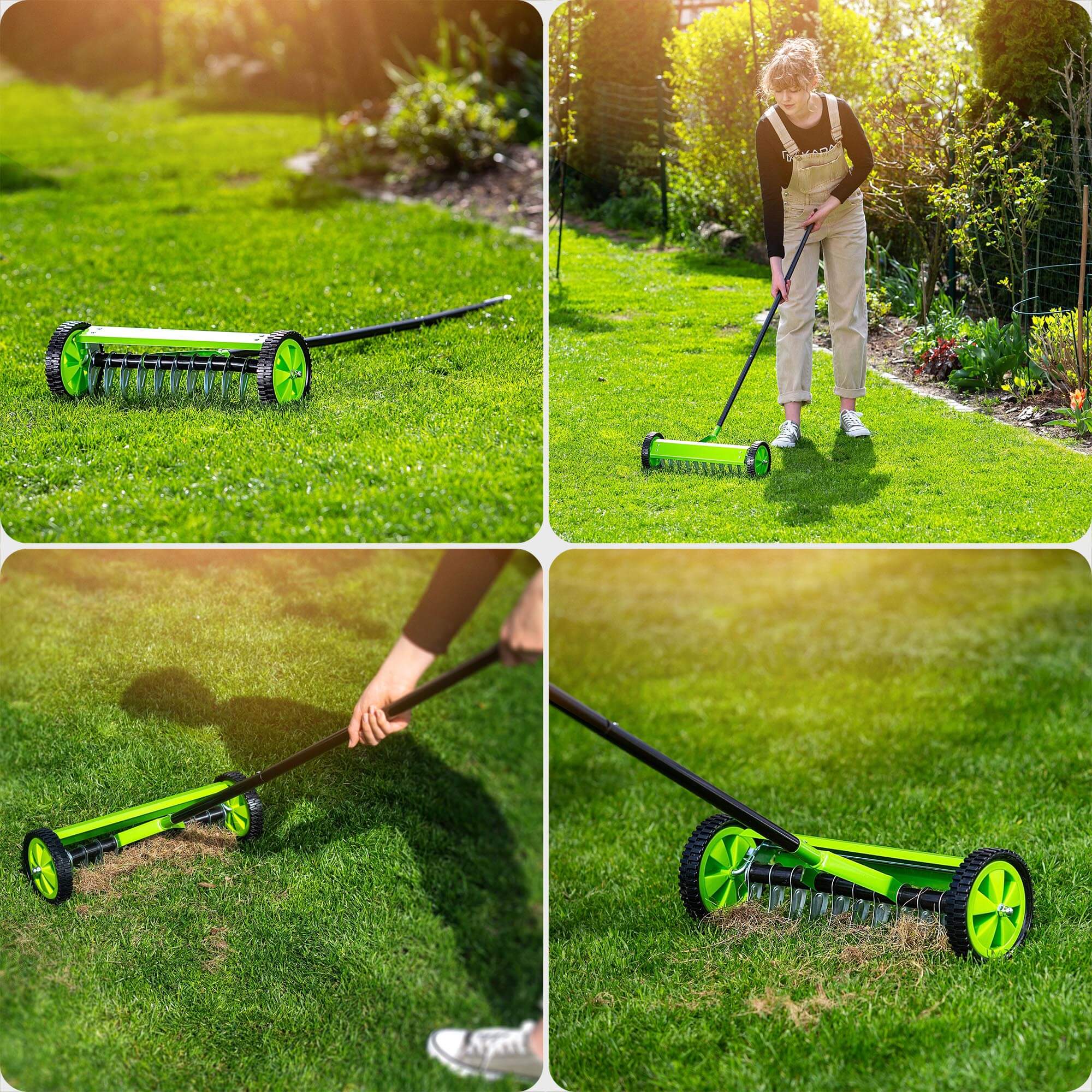 Aerator ręczny jednostronny na kółkach Rovigo 130 x 48 cm zielony