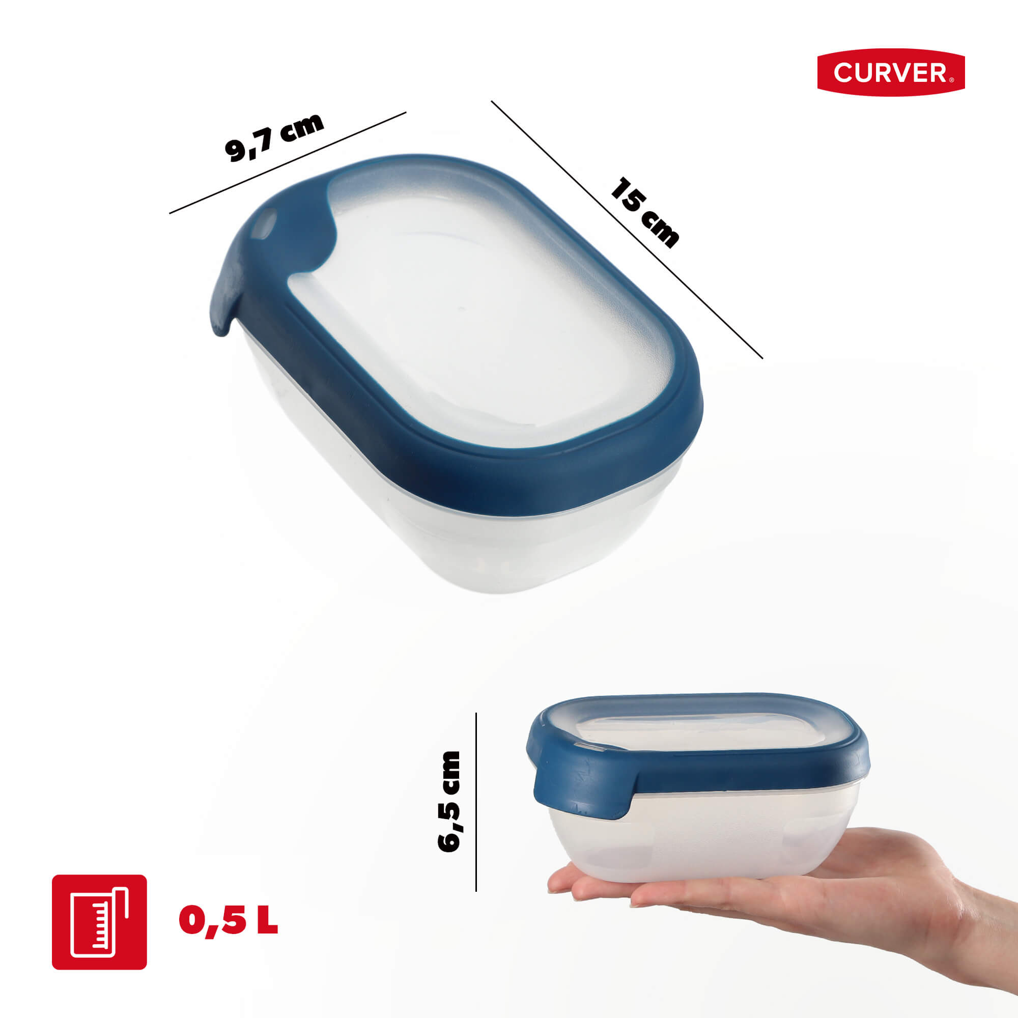Pojemnik prostokątny 0.5L Curver Grand Chef Eco Line, niebieski