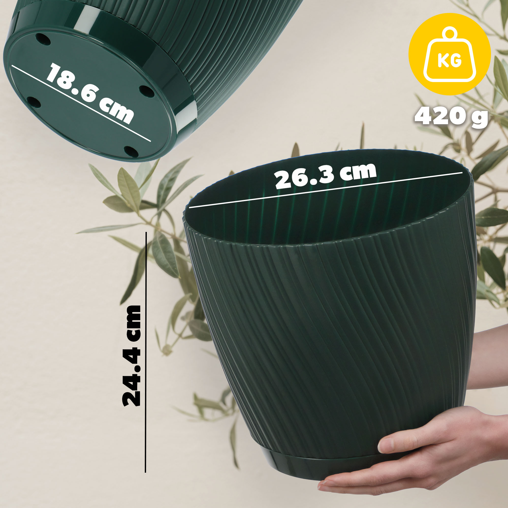 Doniczka z podstawką Tubas 27 cm, zielona