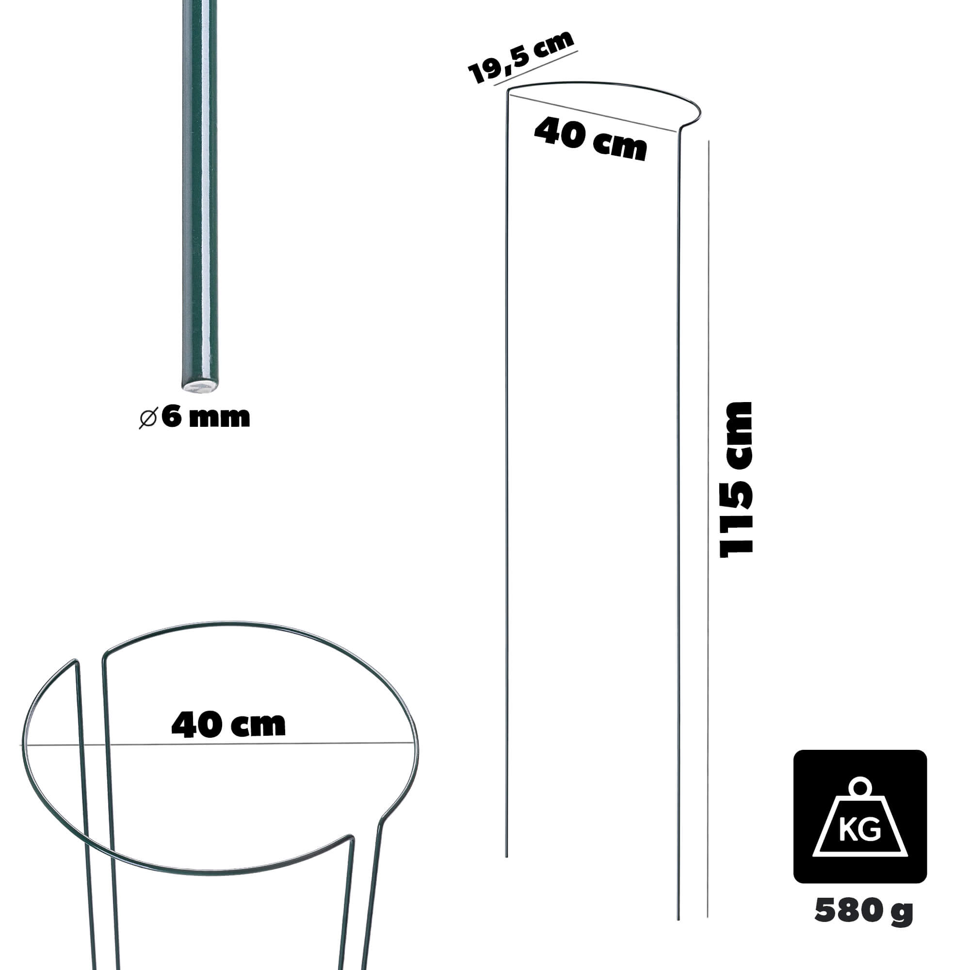 Podpora ogrodowa Mahet półkole 115 cm stalowa zielona 1 szt.