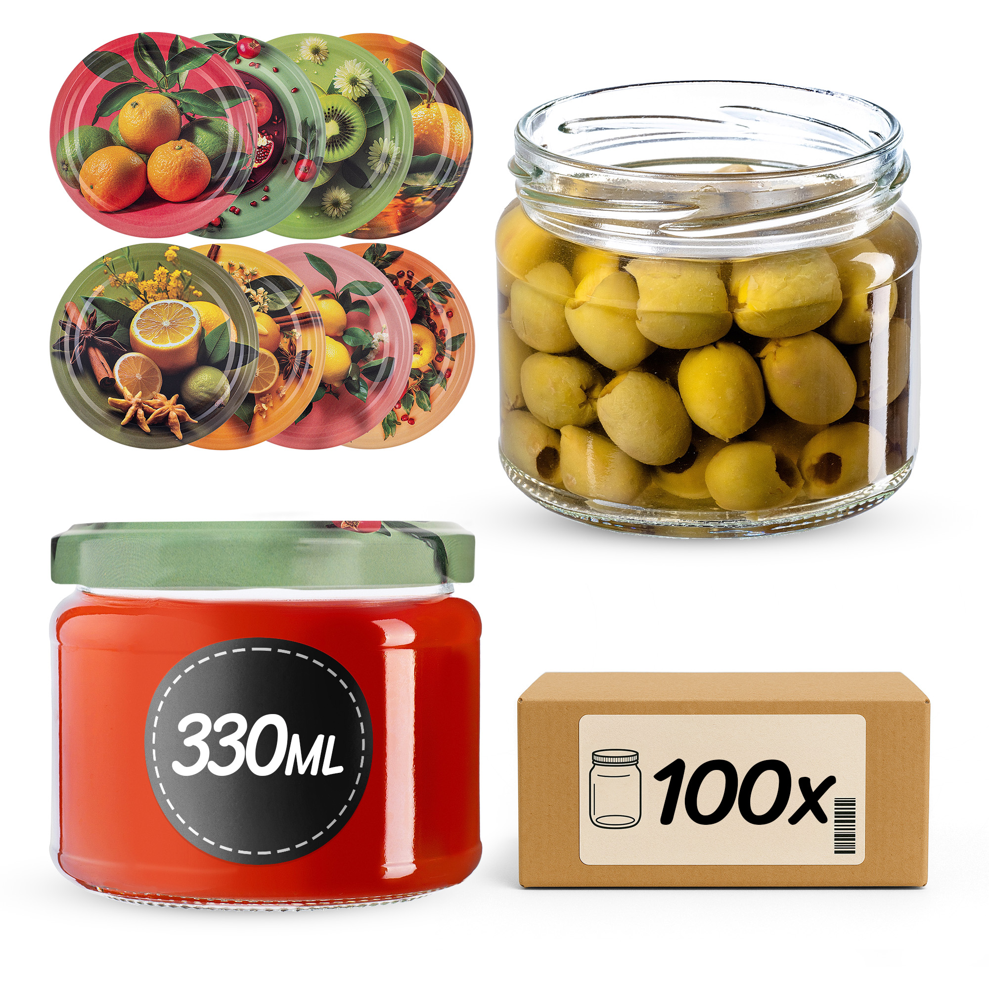 Słoiki na przetwory Sonka 330ml fi82mm 100szt + wieczko Egzotyczne owoce