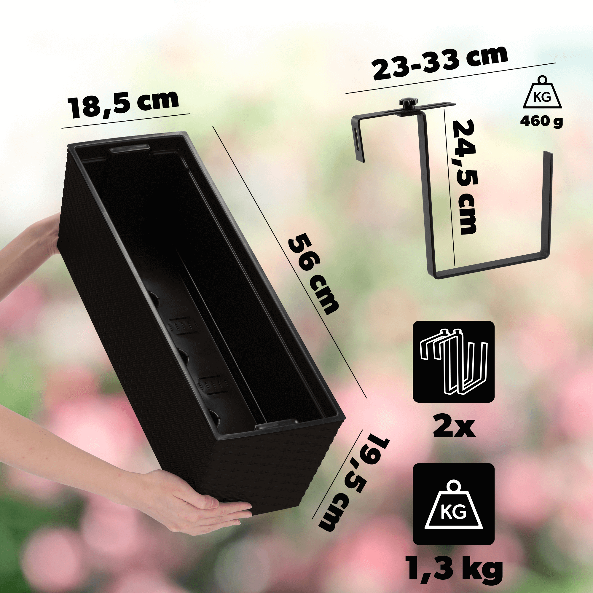 Doniczka rattanowa z wkładem Murano 56 x 19 cm + 2 uchwyty, mokka