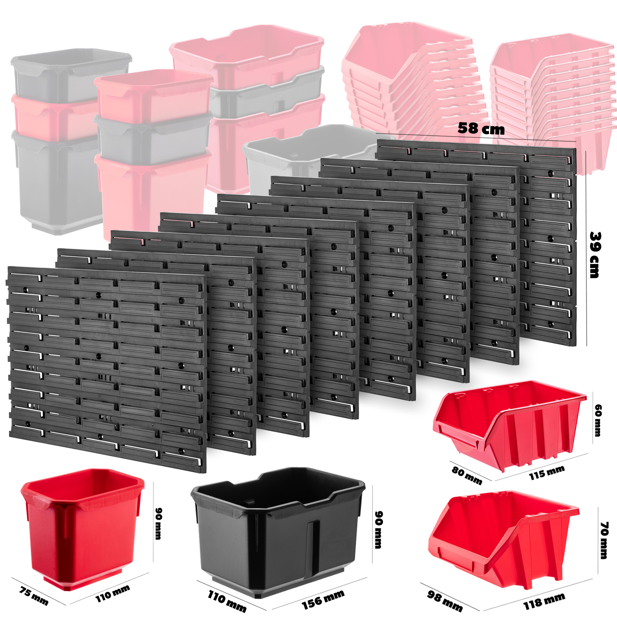 Tablica warsztatowa Lokke 122 elementy 232 x 78 cm, czerwona