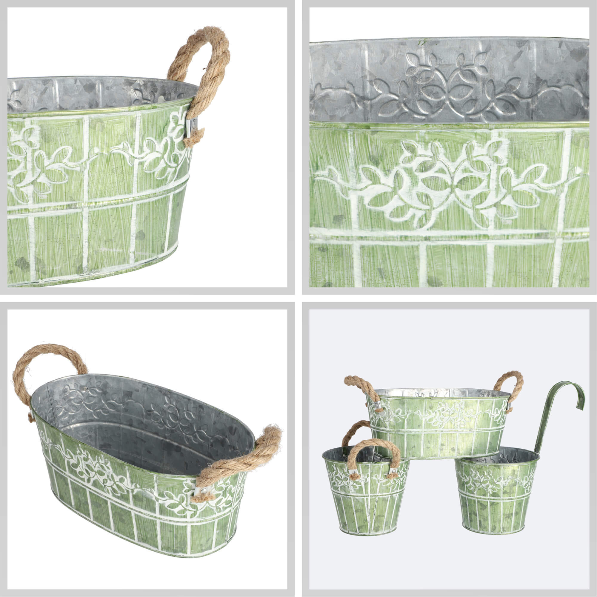 Osłonka na doniczkę z uchwytami 25 x 14 cm, zielona