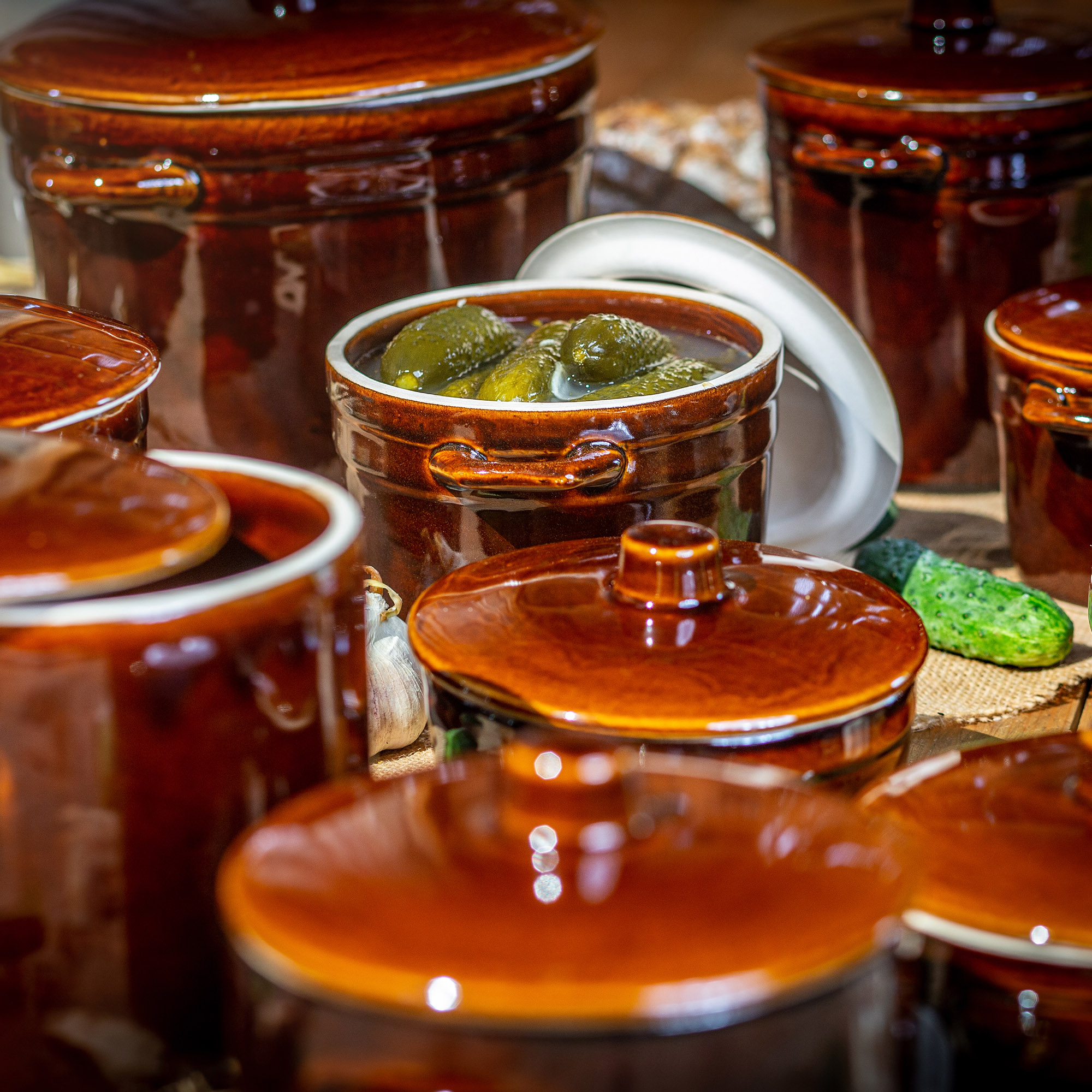 Garnek kamionkowy Athena 1L, 12cm z pokrywką